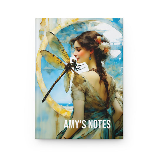 Hardcover Abstract woman with a dragonfly Journal hard Cover ,Notebook gift art Matte