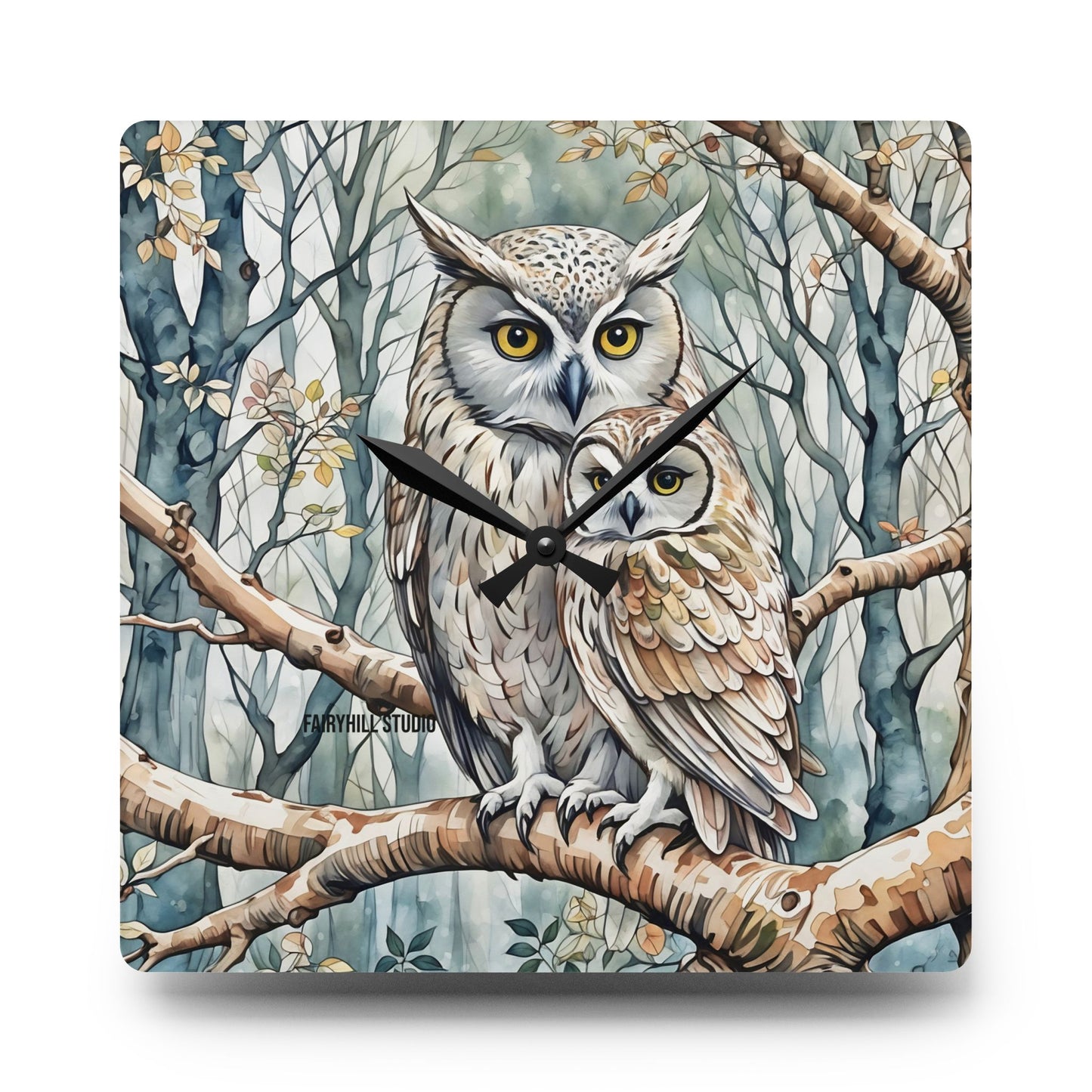Acrylic Wall Clock Owl Family /Art