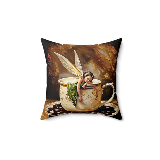 Square Pillow - Coffee cup/Fairy  Pillow Art by Fairyhill Studio
