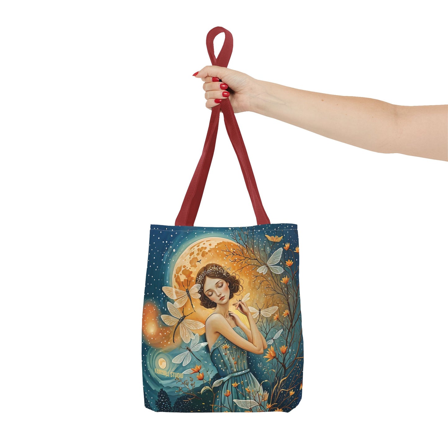 Dragonfly Tote Bag with Girl Art by Fairyhill Studio