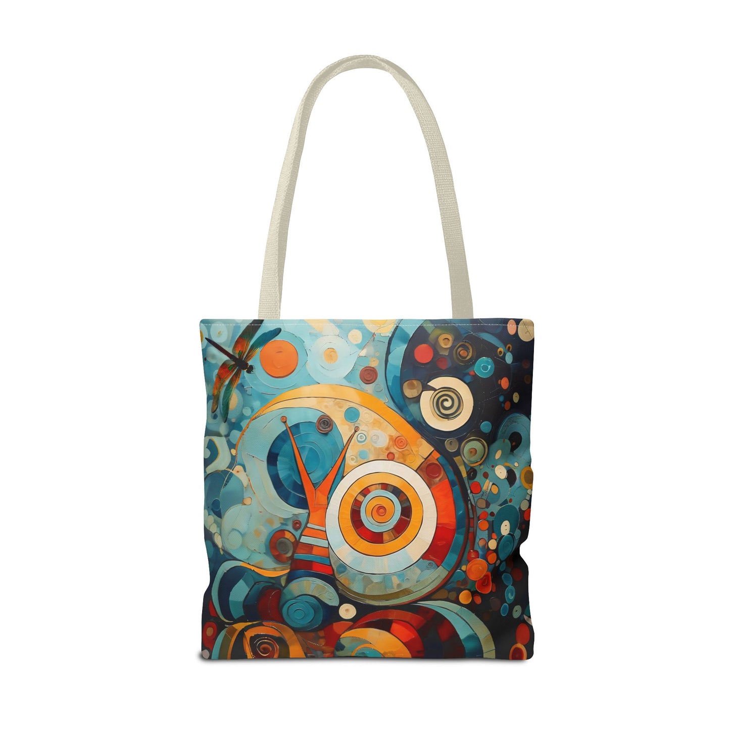 Canvas tote bag Art - Abstract Colorful Snail Dragonfly Circle