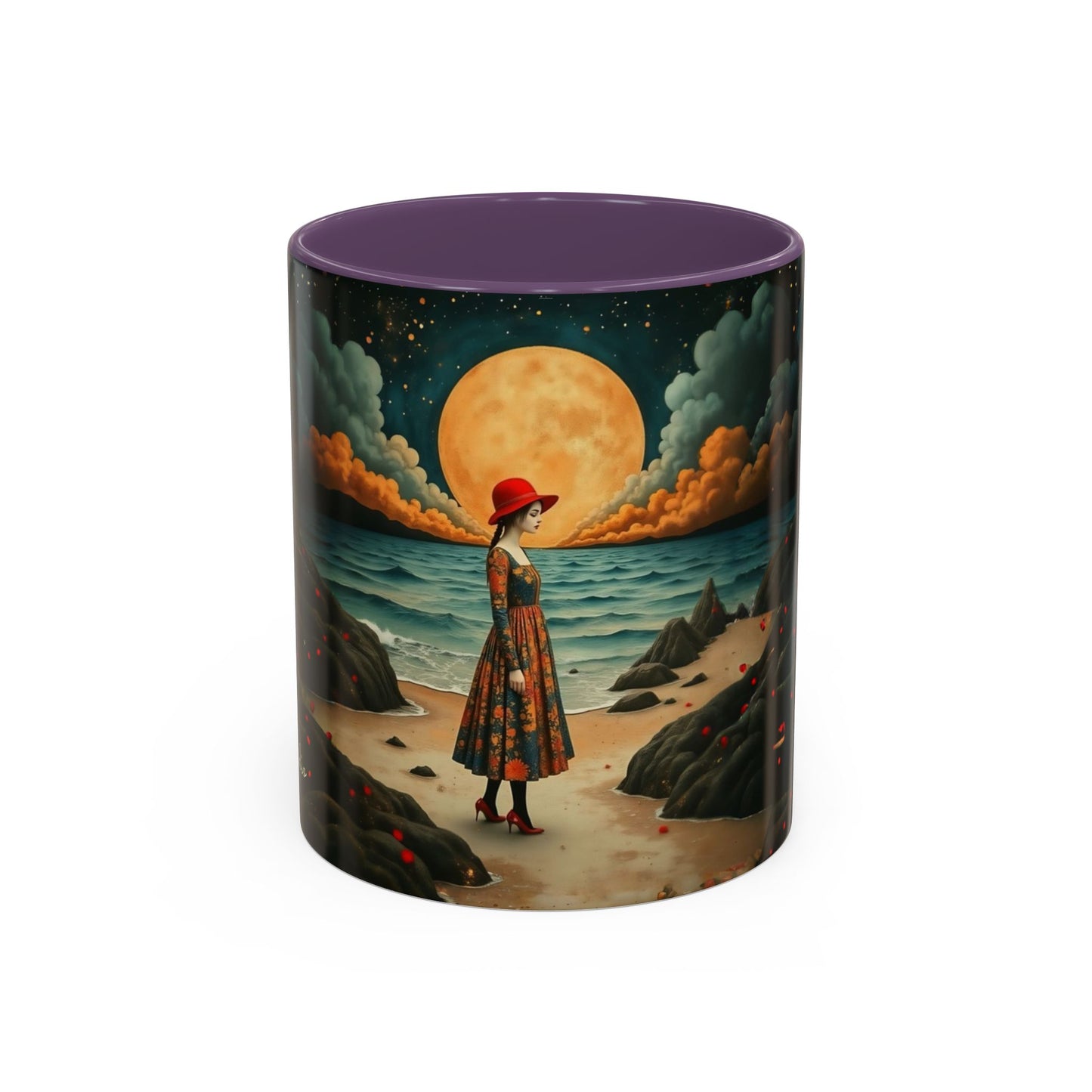 Moon girl wit red hat Art-Themed Coffee Mug - 11 & 15oz Accent Mug for Musroom Fsiry Lovers