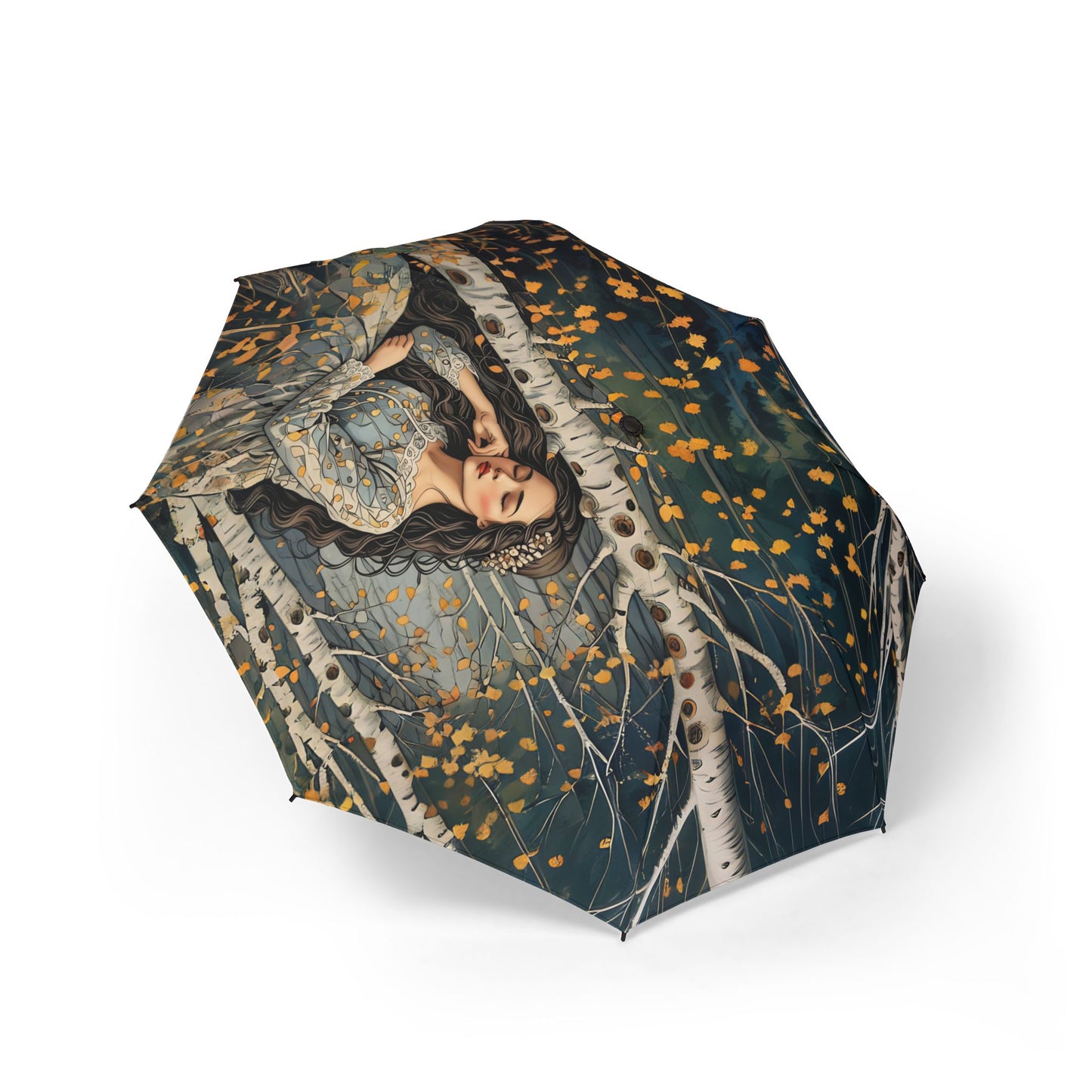 Galaxy Umbrella Girl in the birch tree forest Fairyhill studio art Semi-Automatic Foldable