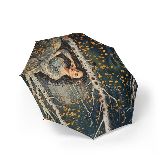 Galaxy Umbrella Girl in the birch tree forest  Fairyhill studio  art Semi-Automatic Foldable