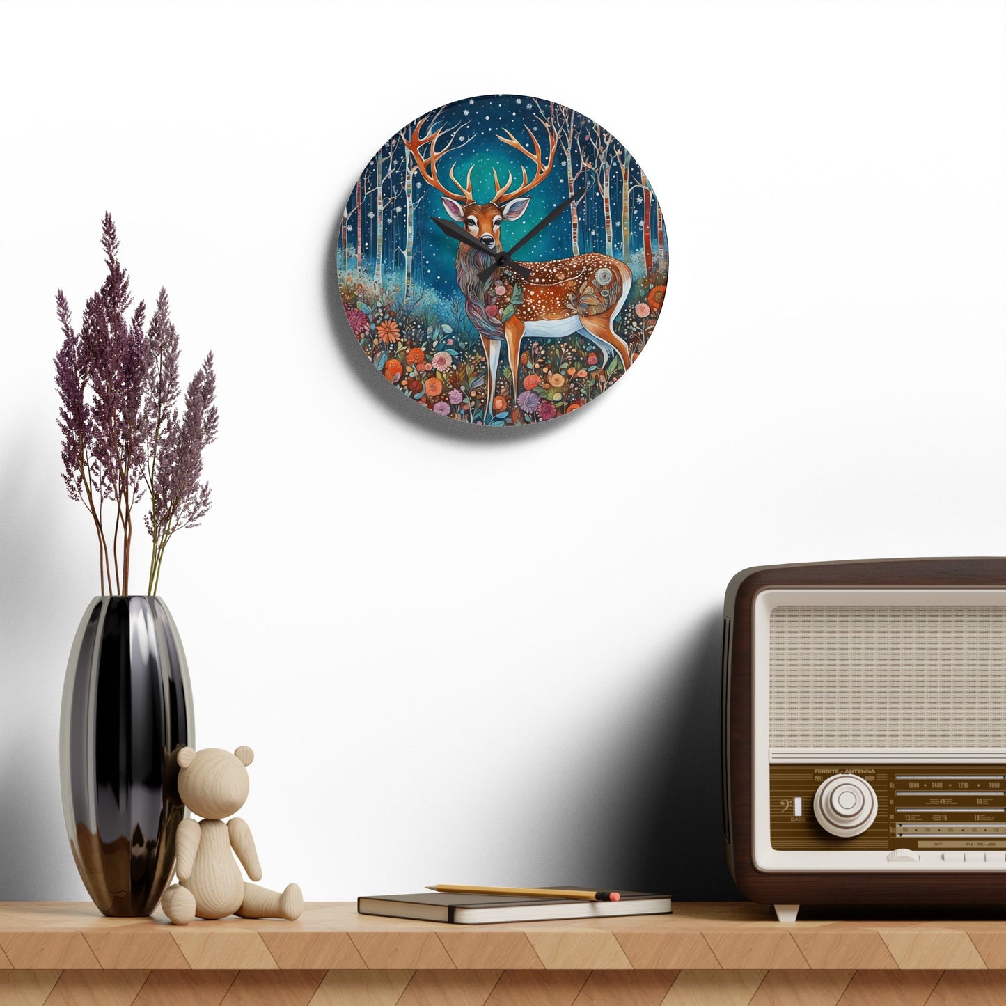 Winter Snow Deer Acrylic Wall Clock