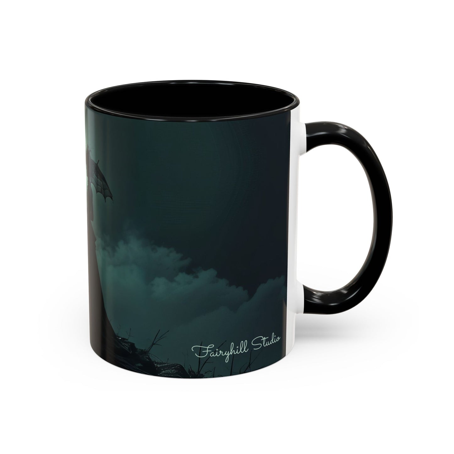 Coffee Mug - Victorian Woman with Umbrella Full Moon Art by fairyhill Studio