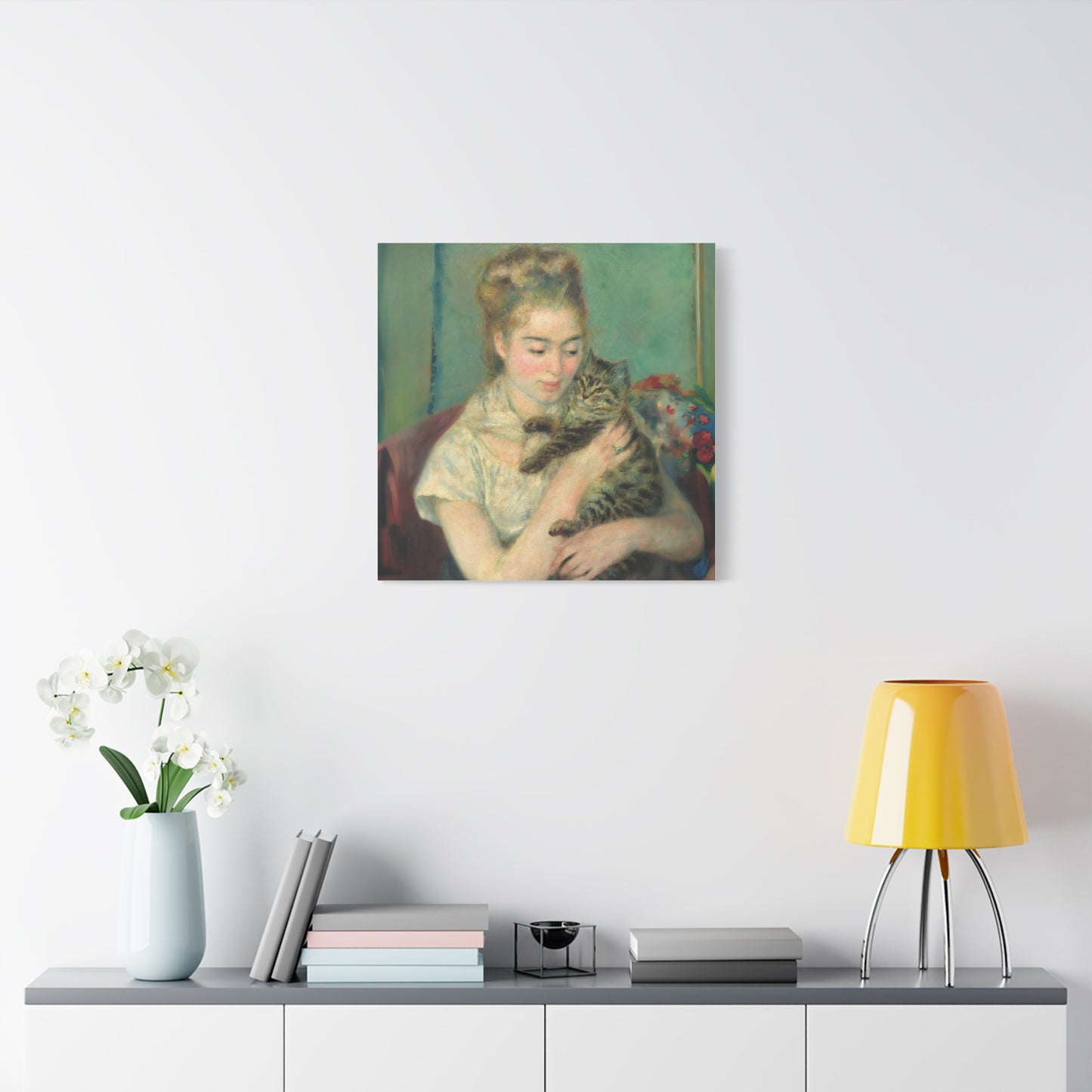 Canvas Art - Woman with a Cat by Auguste Renoir