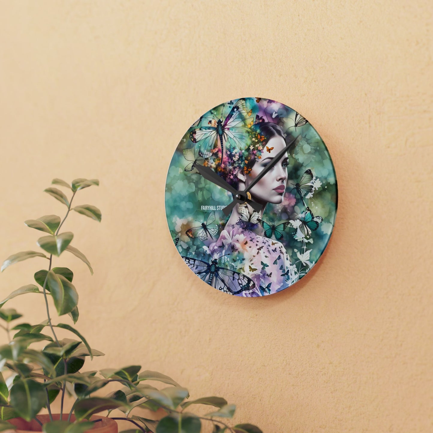 Acrylic Wall ClockLady in Butterfly Santuary /Art