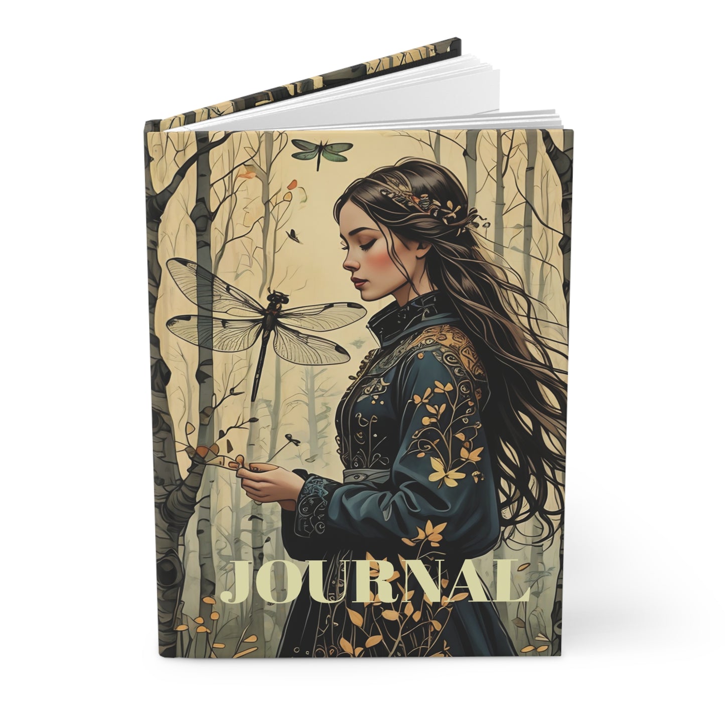 Hardcover Journal Matte - Princess and the Dragonfly Fairy Hill Studio Art