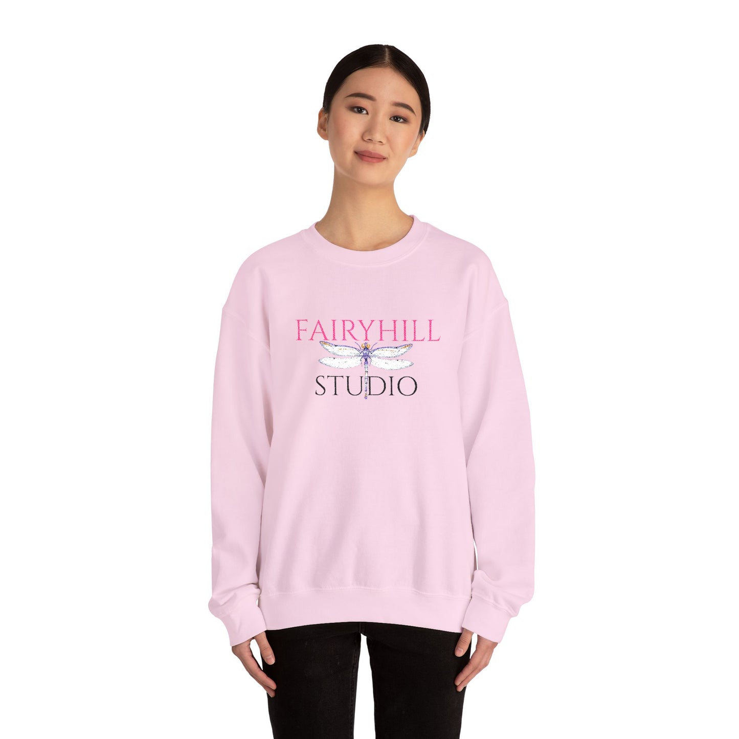 Fairyhill Studio Crewneck Sweatshirt — White Graphic Logo Pullover