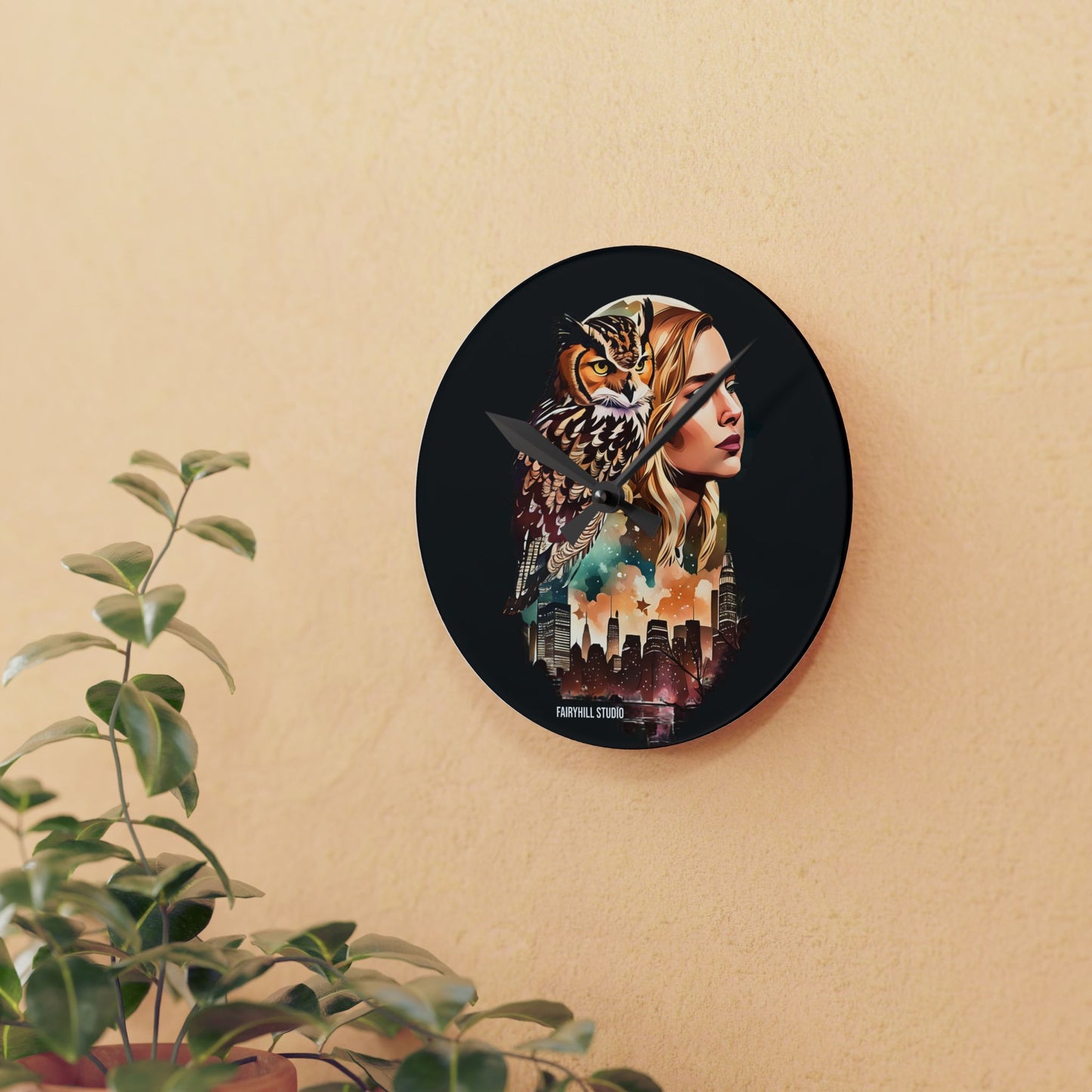 Acrylic Wall Clock -Owl Flaco Newyork Memory of Flaco/Art