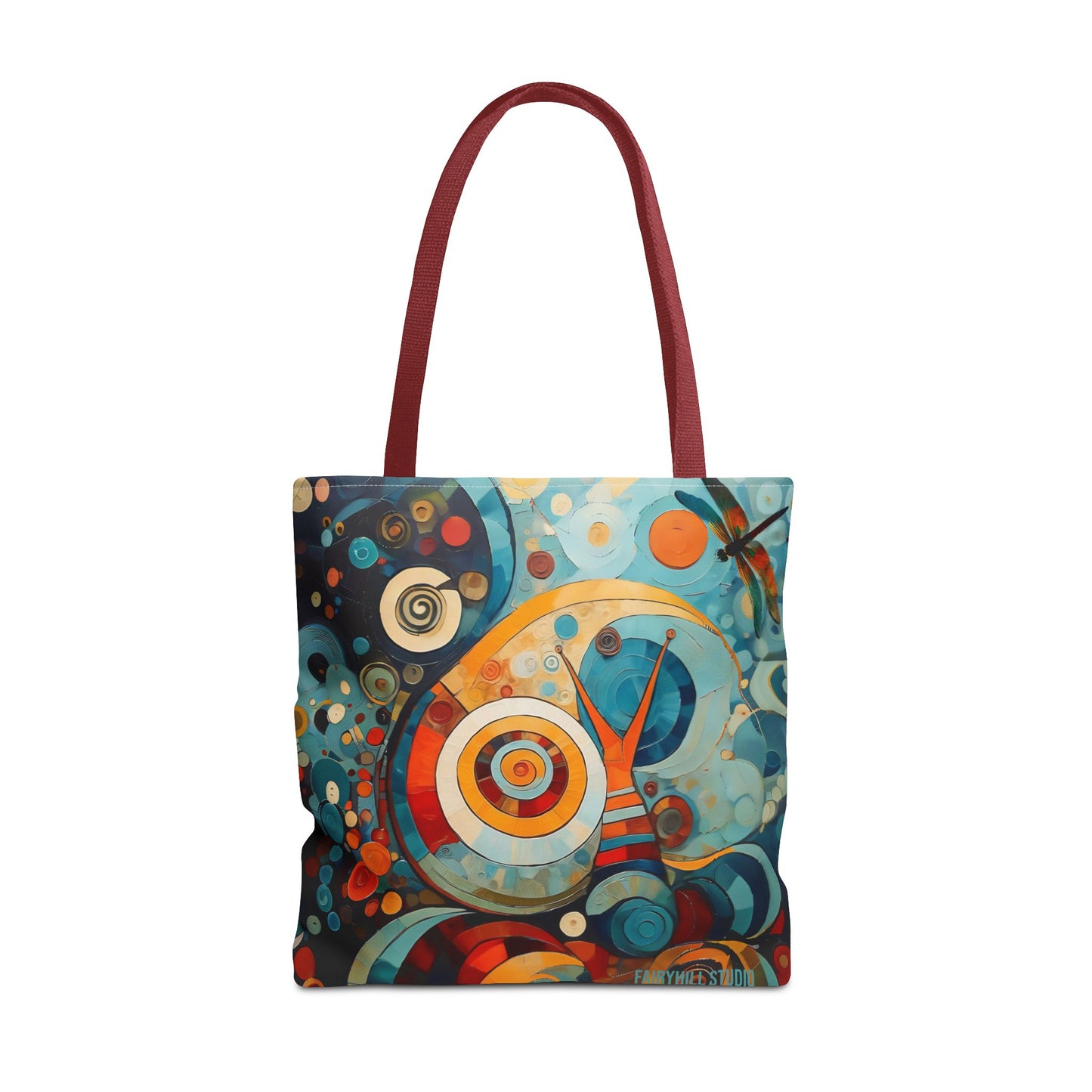 Canvas tote bag Art - Abstract Colorful Snail Dragonfly Circle