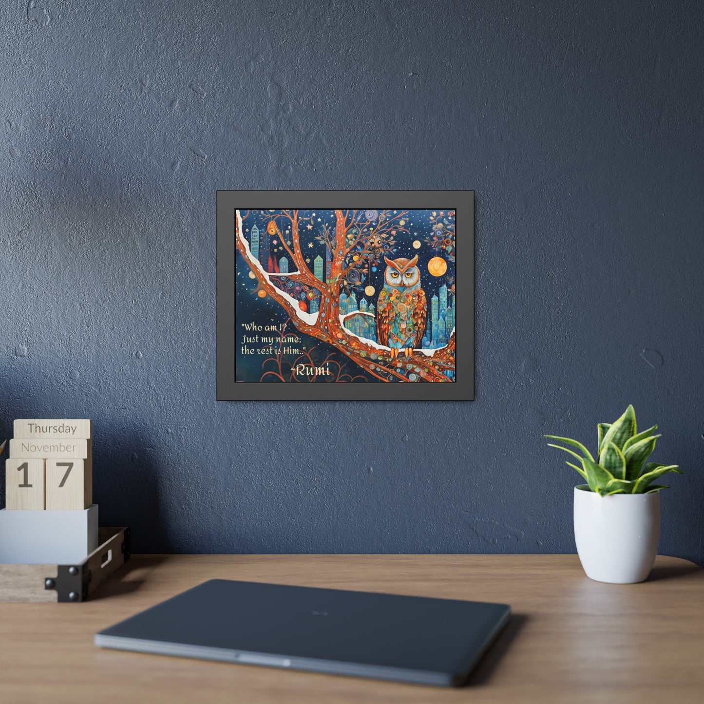 Framed Owl Rumi quote spiritual Owl Poster art by Fairyhill Studio