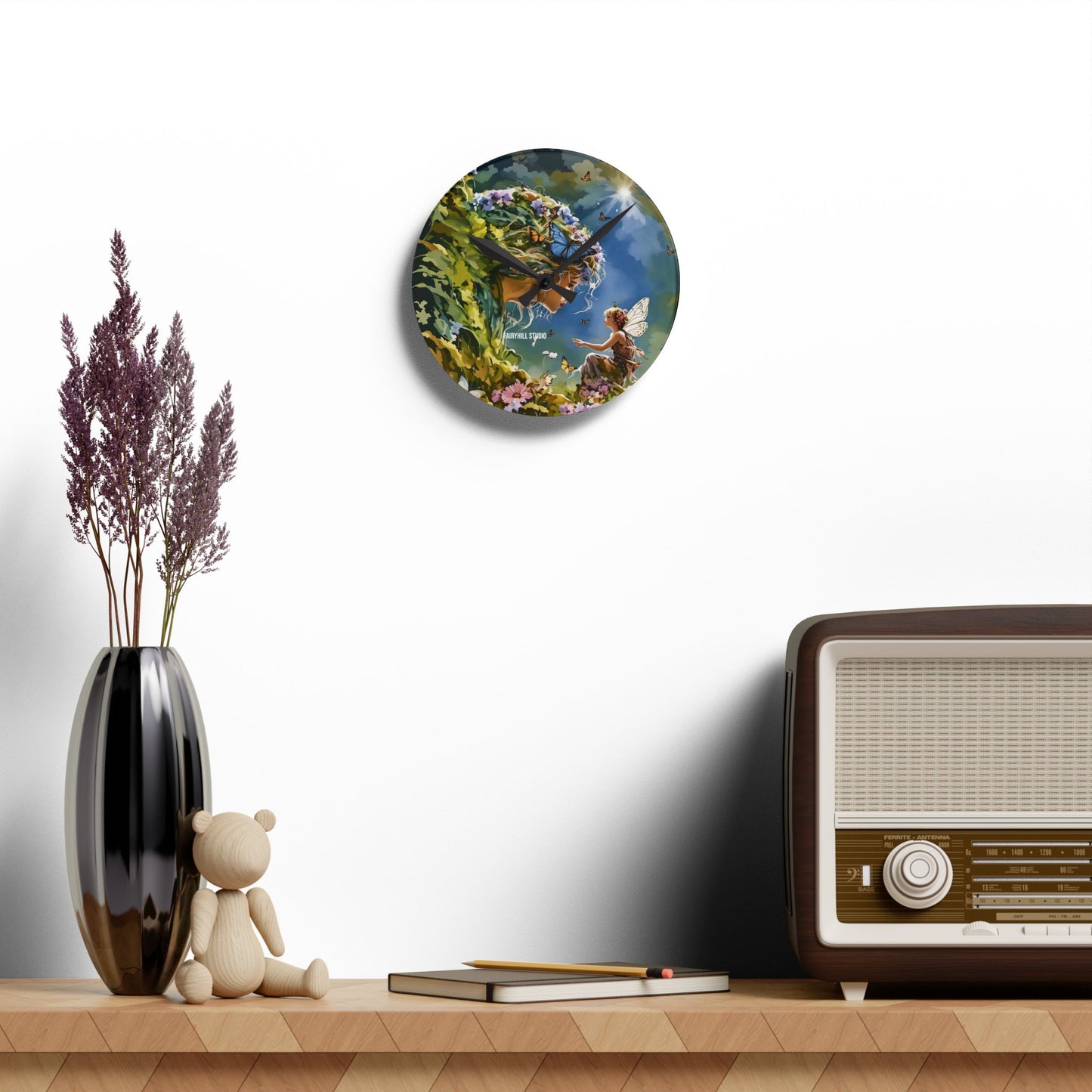 Wall Clock - Nature Fairy Offering Gifts to the Goddess of Nature - Meaningful Art
