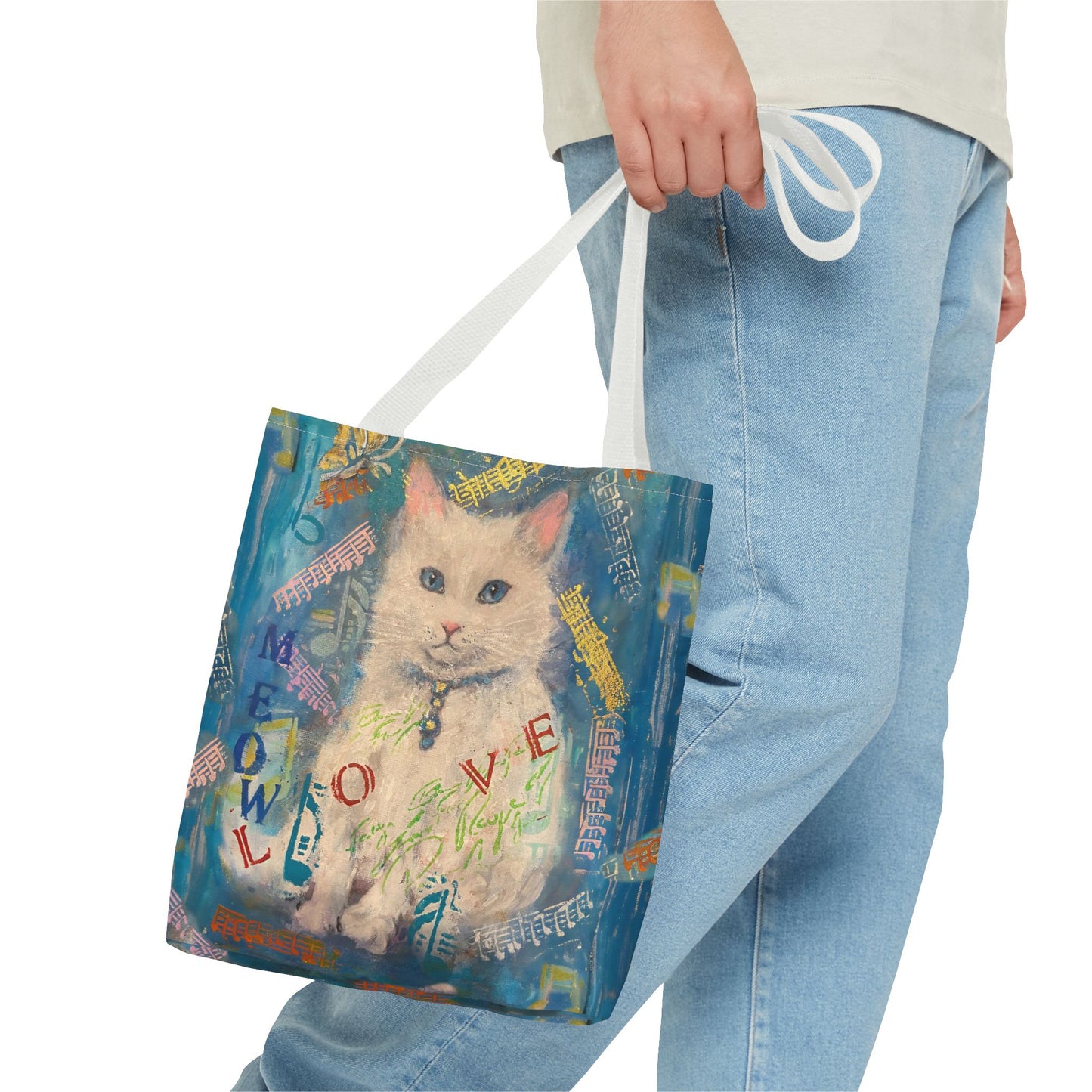 Tote Bag White Cat Good Vibes Only Wall Clock Art