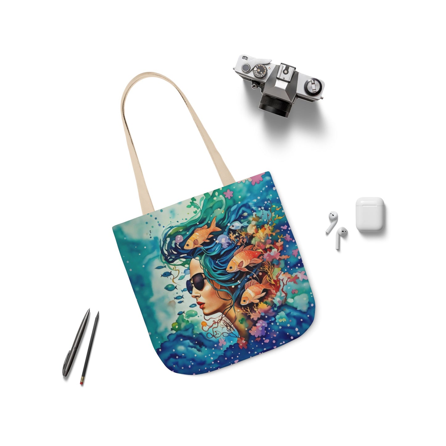 Colorful Ocean-Inspired Canvas Tote Bag - Perfect for Beach Days, Eco-Friendly Shopping, and Summer Fun!