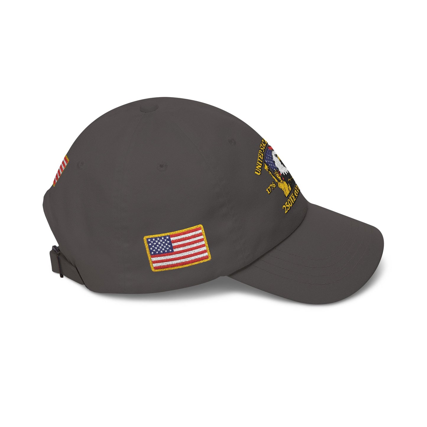 250th Anniversary USA Flag Patch Hat – Embroidered Gold Border Edition (1776–2026) – Classic White Baseball Hat