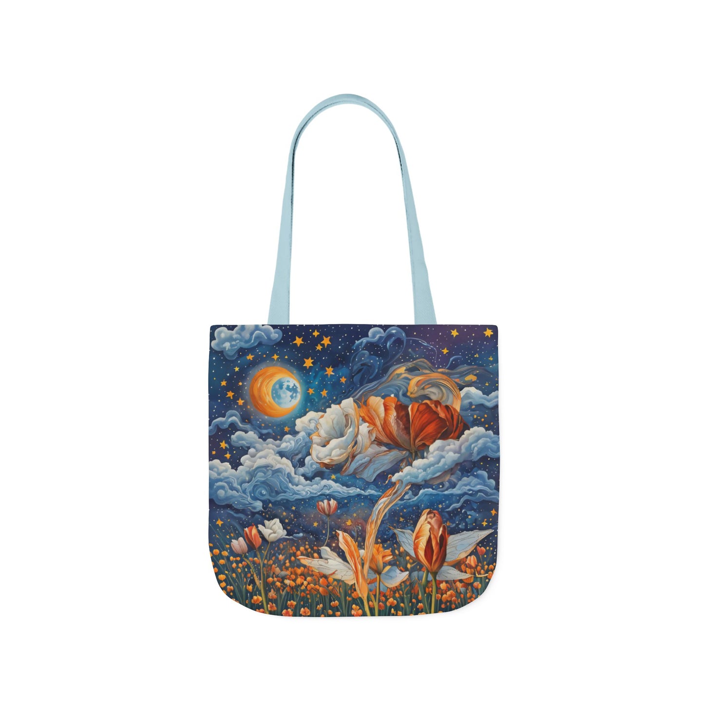Colorfui Celestial Tulips -Inspired Canvas Tote Bag - Perfect for Beach Days, Eco-Friendly Shopping, and Summer Fun!
