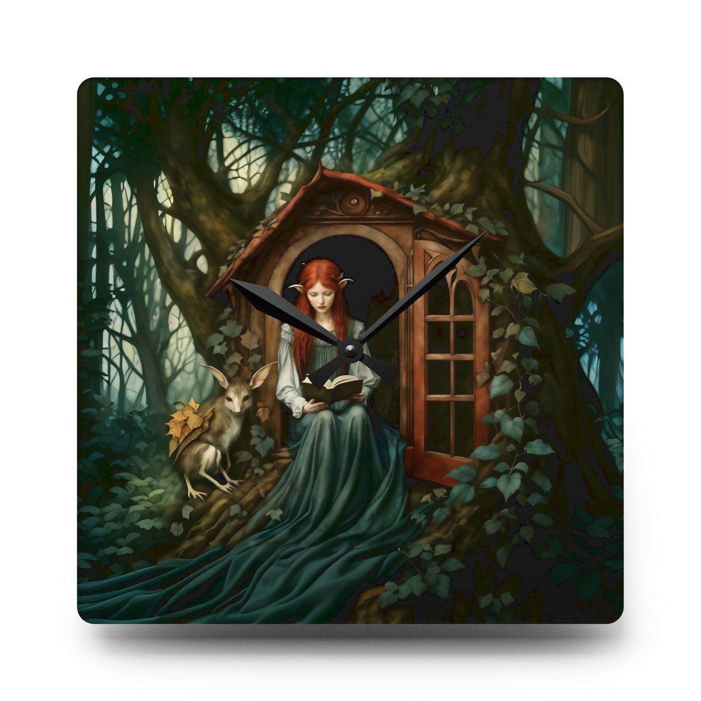 Wall Clock Elf Girl Reading Book