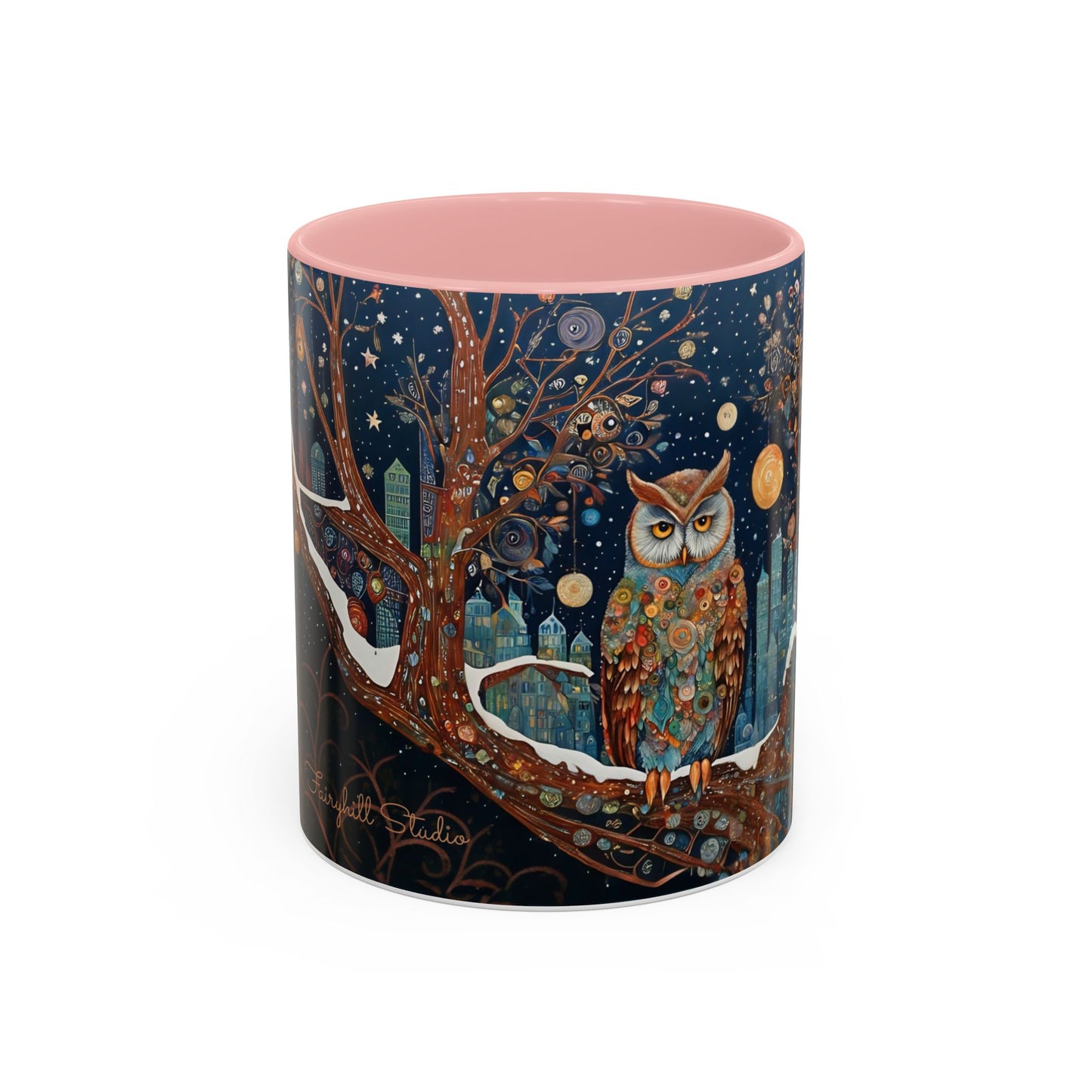 Accent Boho Style Night Owl Mug on a Snowy New York Night Coffee Mug (11, 15oz)