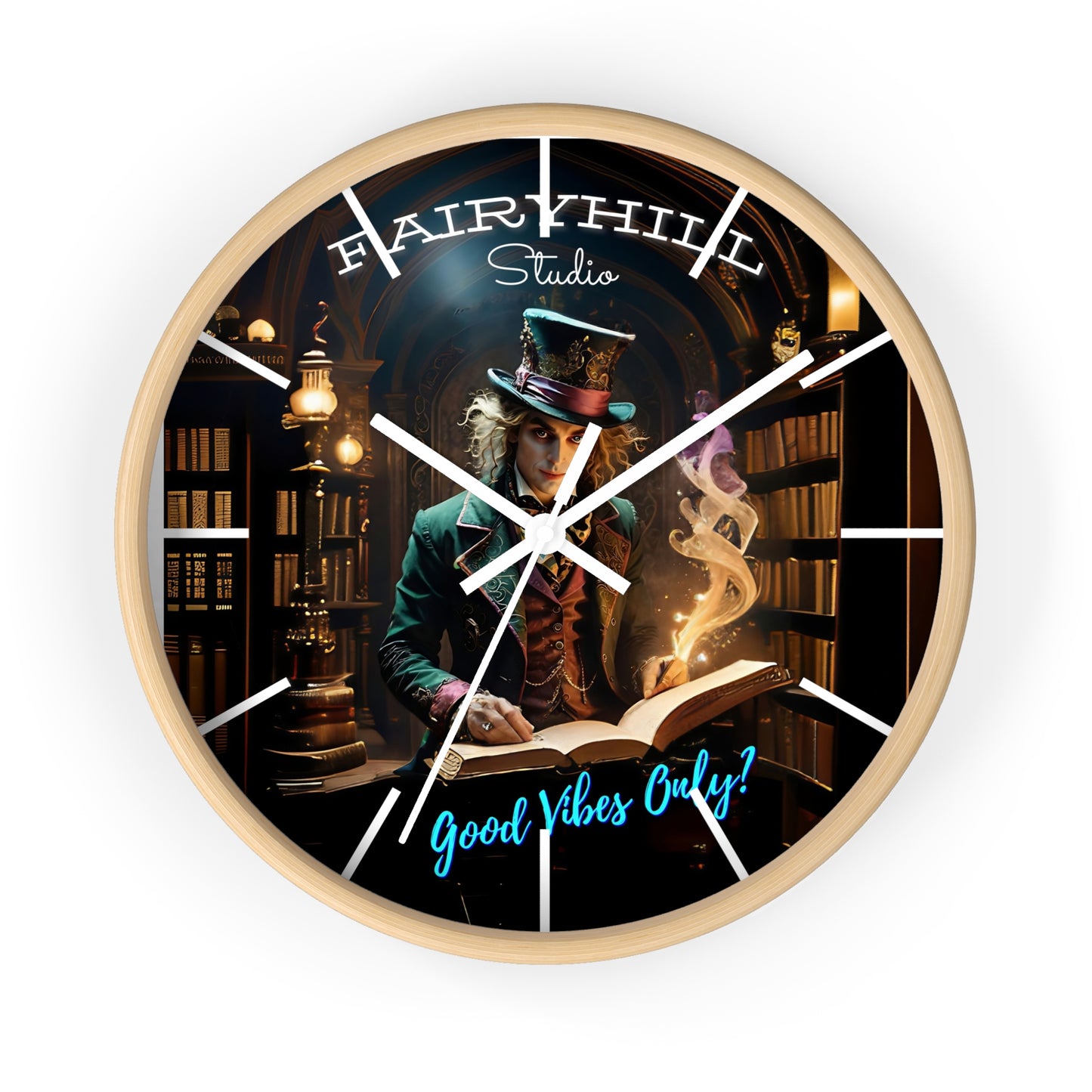 Wall Clock - Good Vibes Only - Mad hatter and Books Art