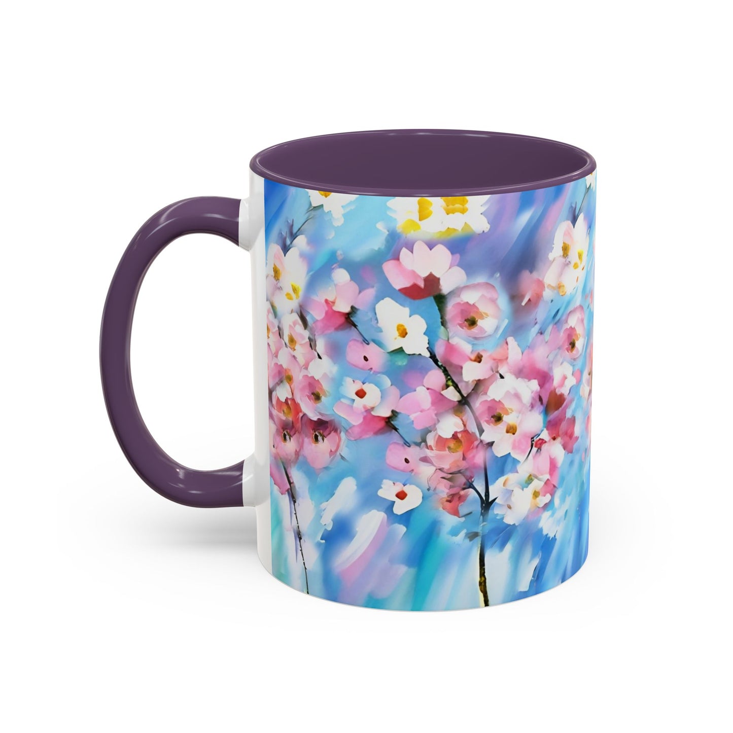 Coffee Mug - Floral Cherry Blossoms Canvas on Blue Sky Background