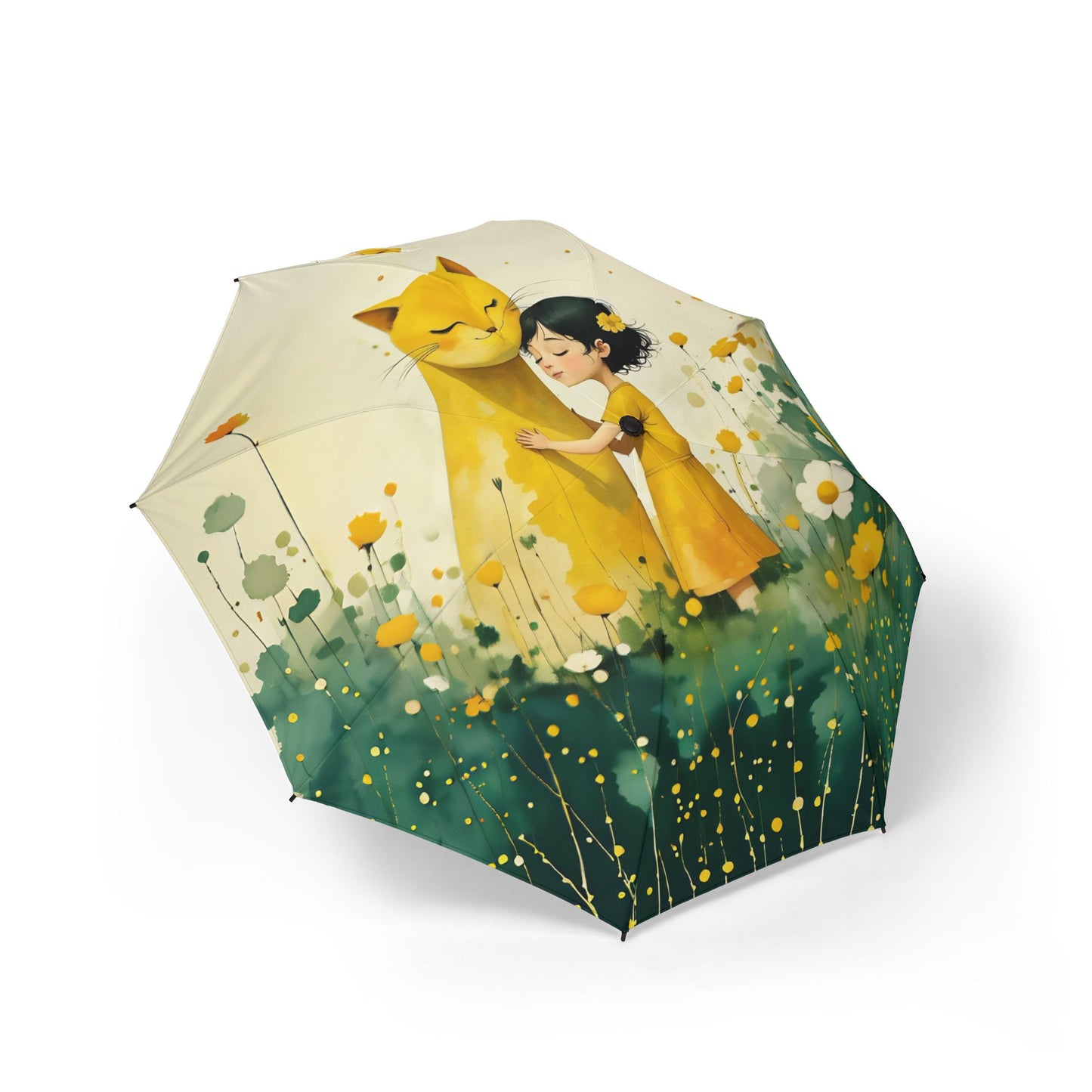 Galaxy Umbrella Girl with cat Fairyhill studio art Semi-Automatic Foldable