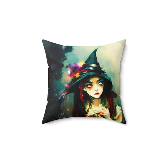 Square Pillow - Colorful Halloween Witch Pillow by Fairyhill Studio