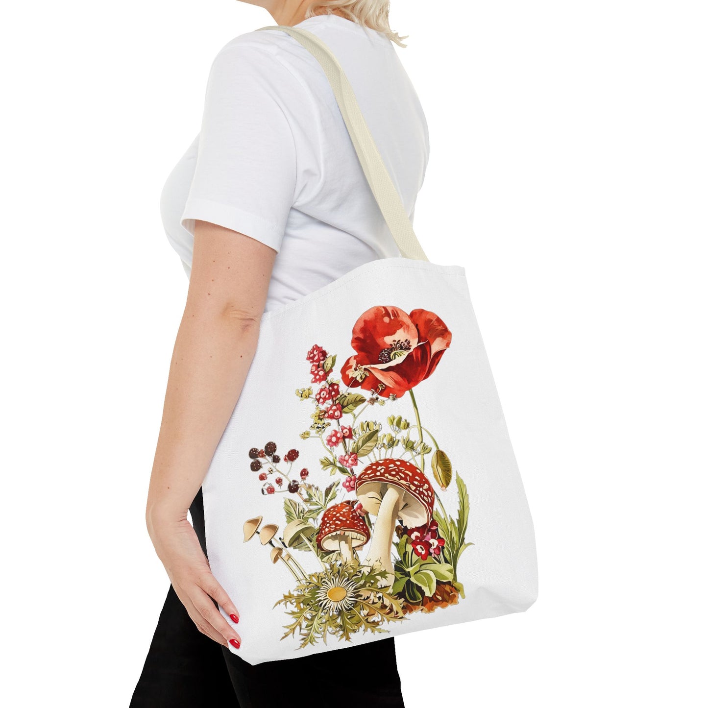 Tote Bag - Red Poppies and Amanita Muscaria Mushrooms Art Print