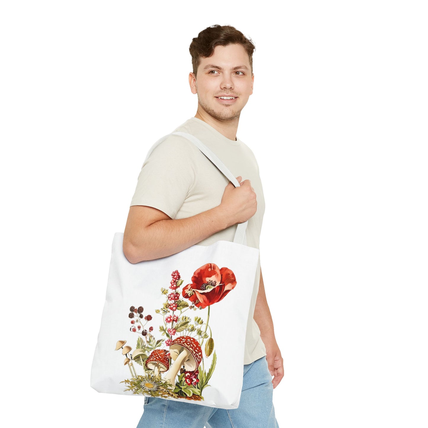 Tote Bag - Red Poppies and Amanita Muscaria Mushrooms Art Print