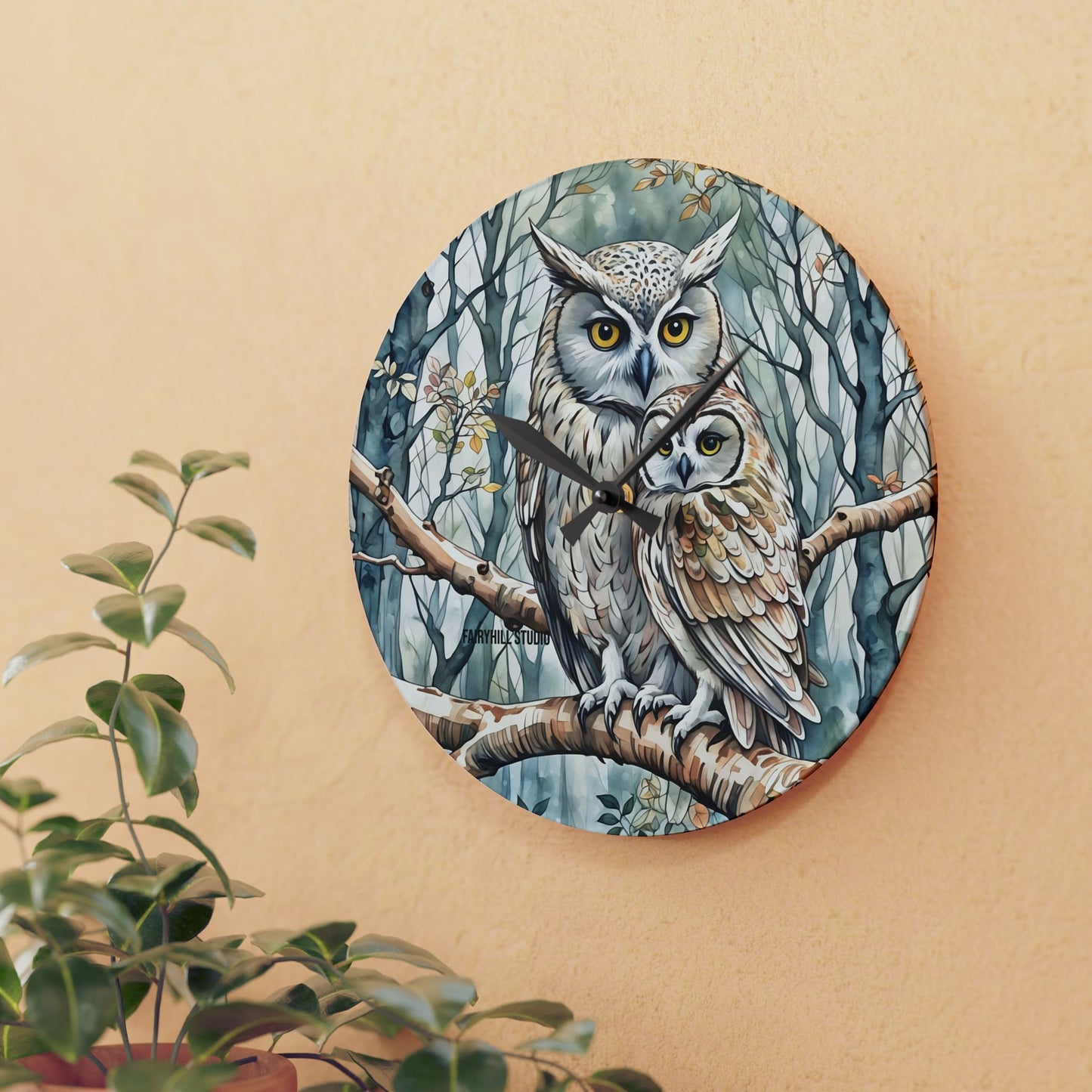Acrylic Wall Clock Owl Family /Art