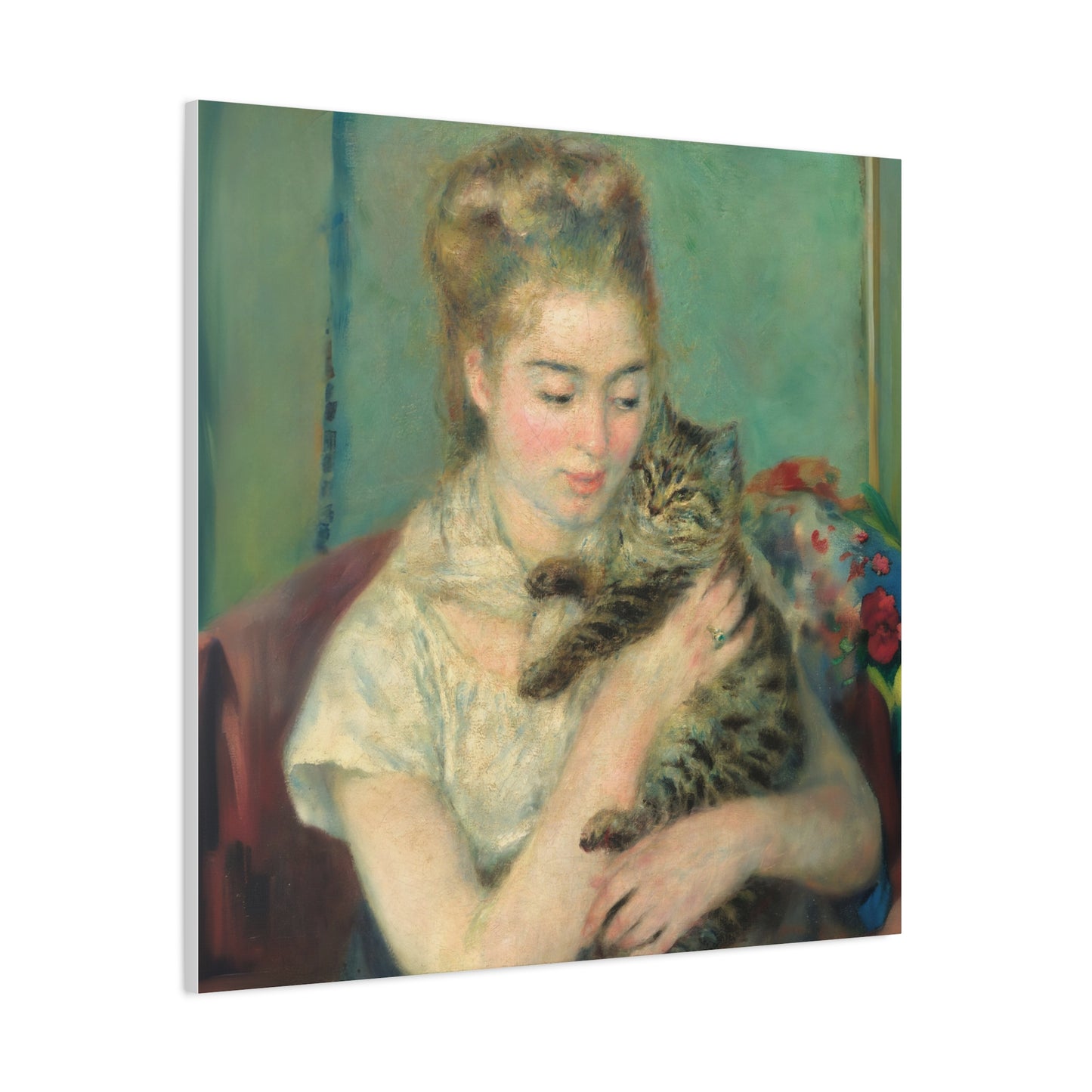 Canvas Art - Woman with a Cat by Auguste Renoir
