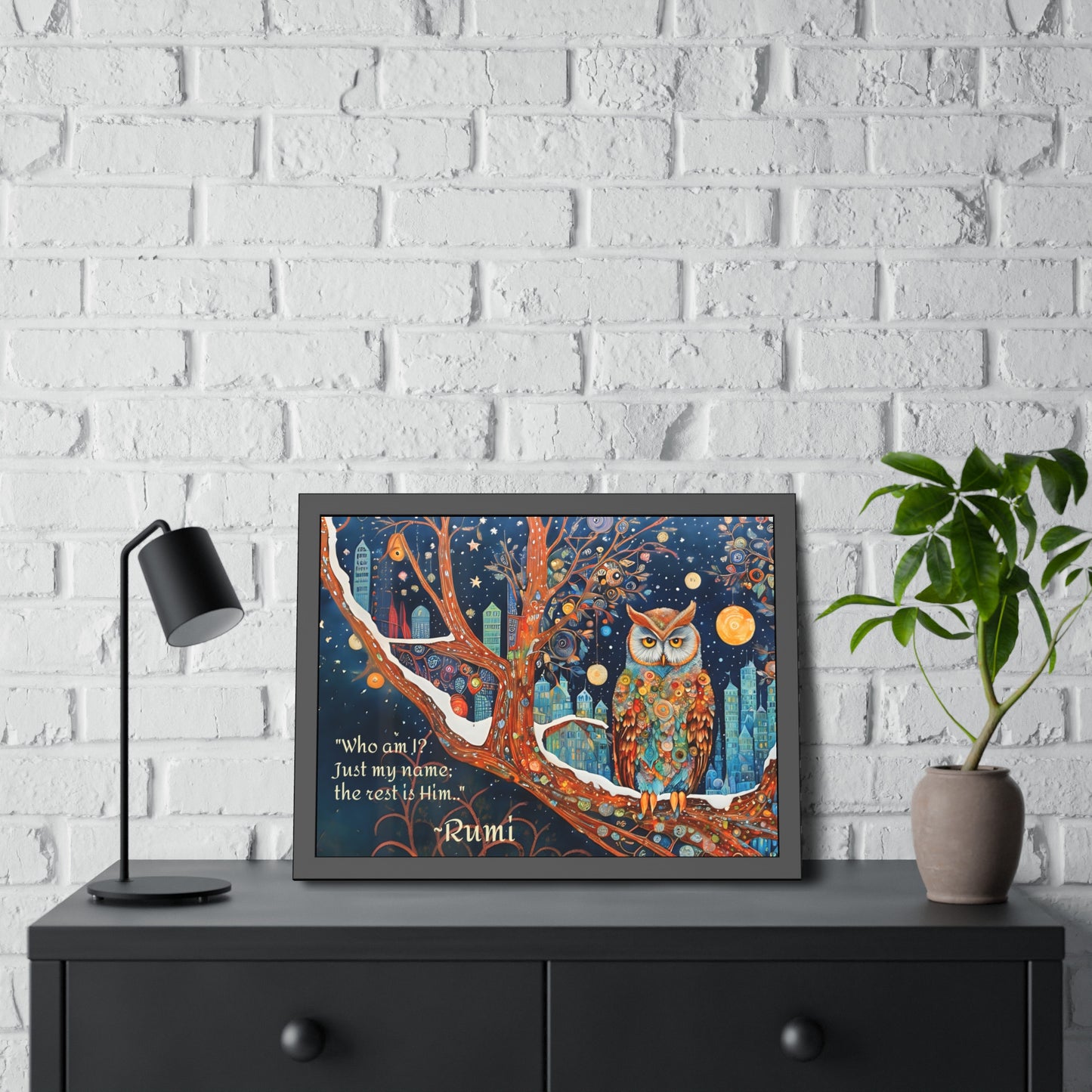 Framed Owl Rumi quote spiritual Owl Poster art by Fairyhill Studio