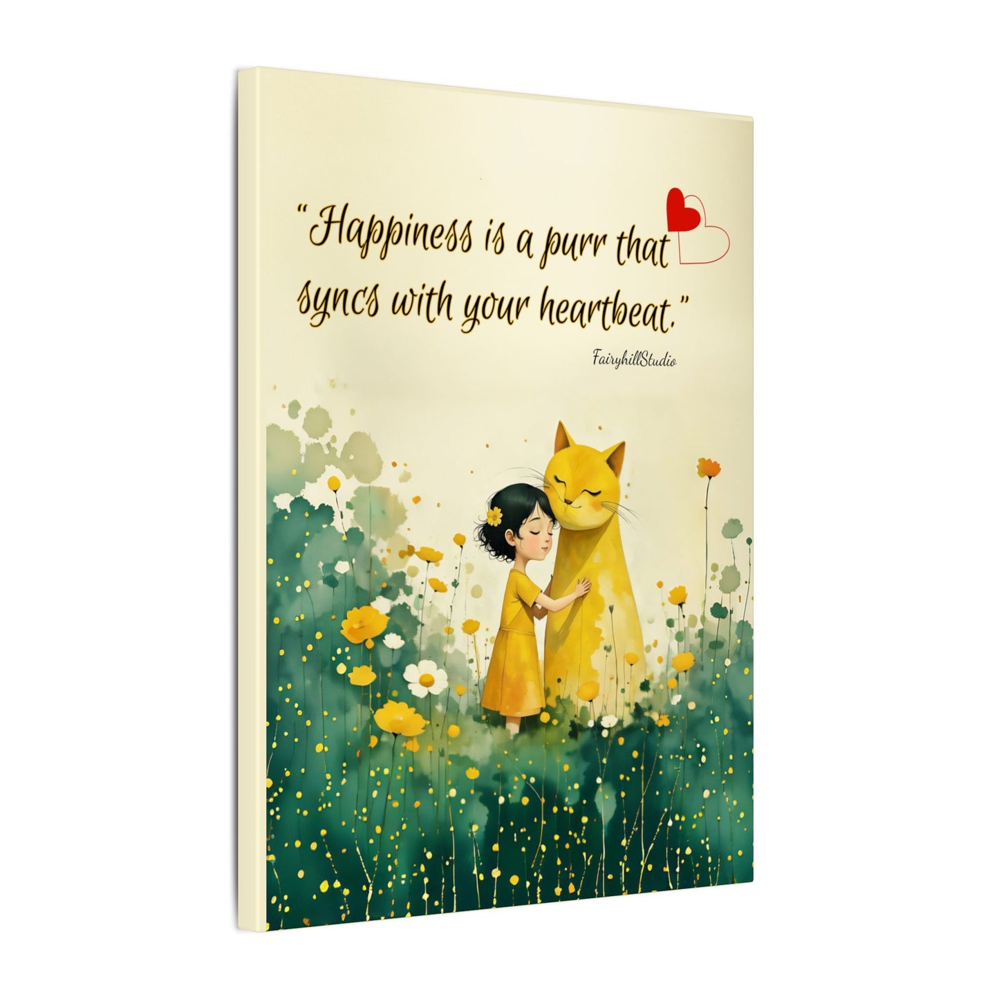 Whimsical Canvas Art Print, Syncs with Your Heartbeat Decor, Cat and Girl Illustration, Home & Kids Room Decor, For Cat Lovers