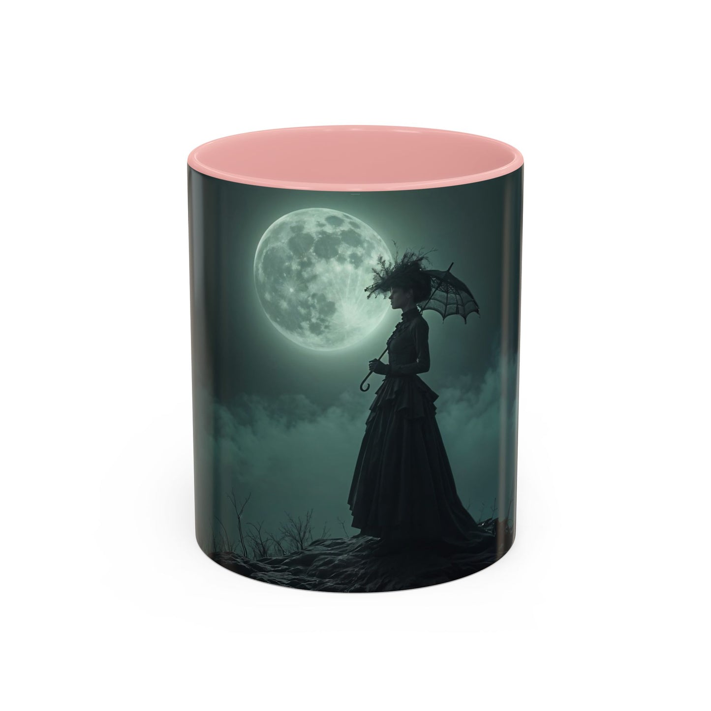 Coffee Mug - Victorian Woman with Umbrella Full Moon Art by fairyhill Studio