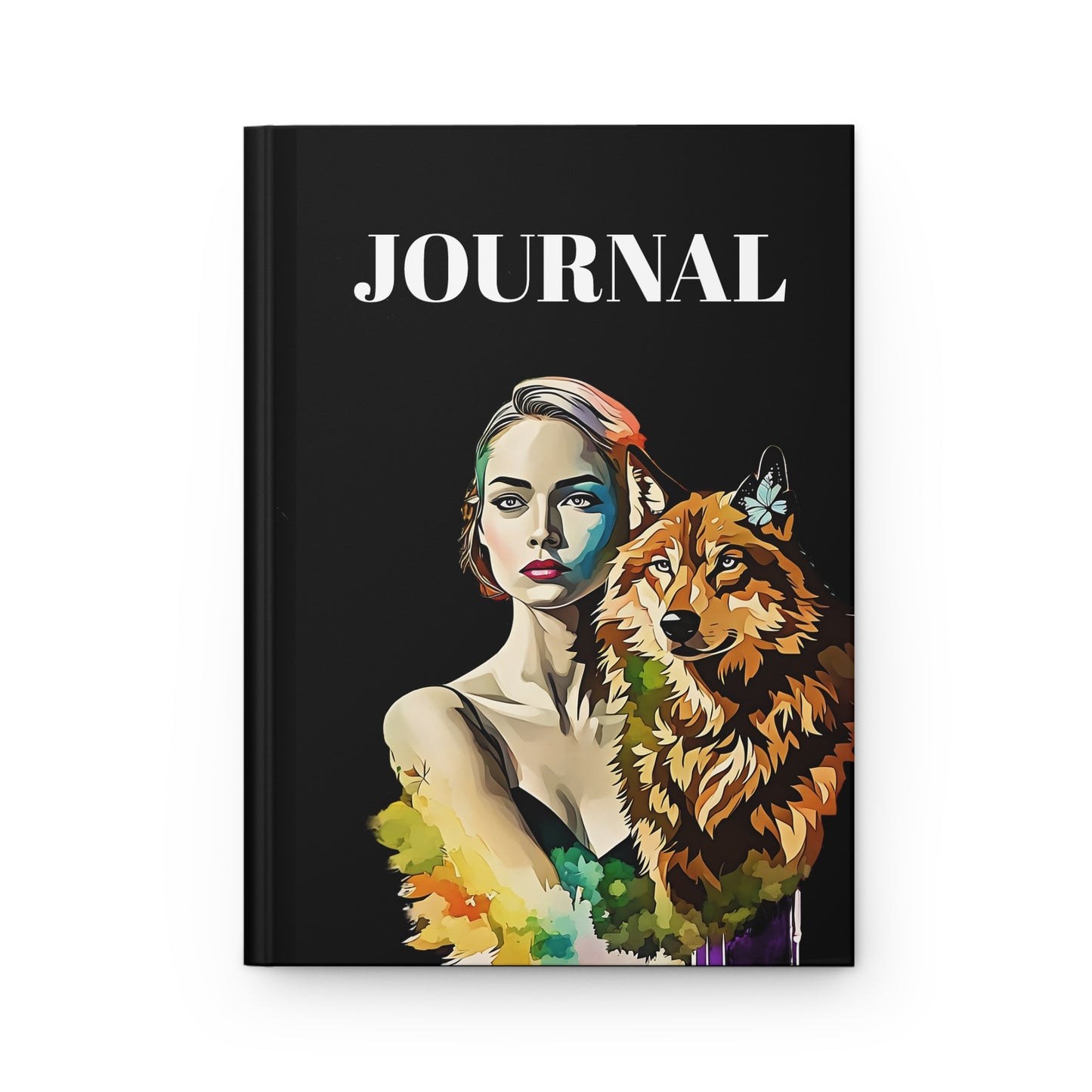 Hardcover Journal - The Girl with Spirit Animal Wolf/ Art