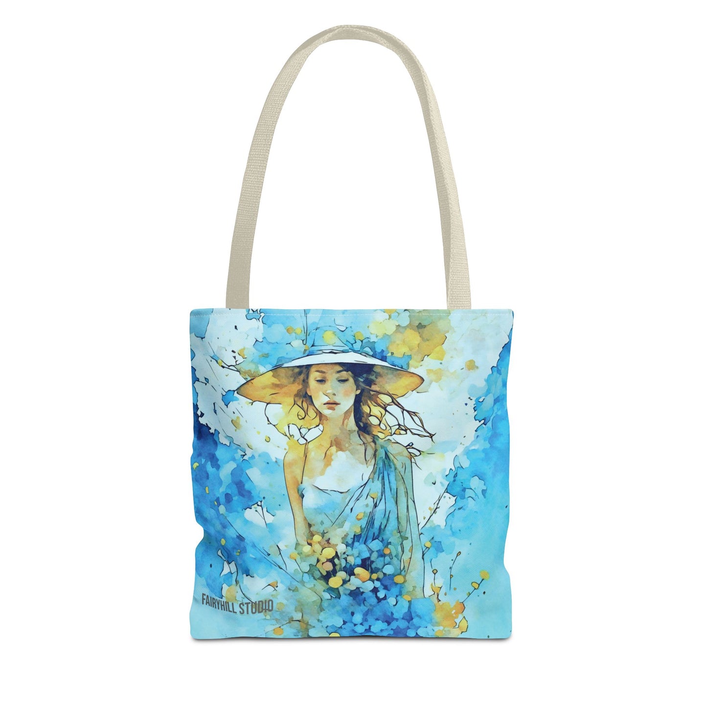Artistic Tote Bag - The Girl in Blue Summer Art Design