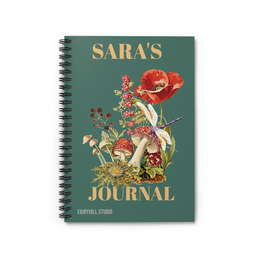 Botanical Mushroom,Dragonfly, Personalized Notebook, Personalized journal, Mushroom, Wildflower,