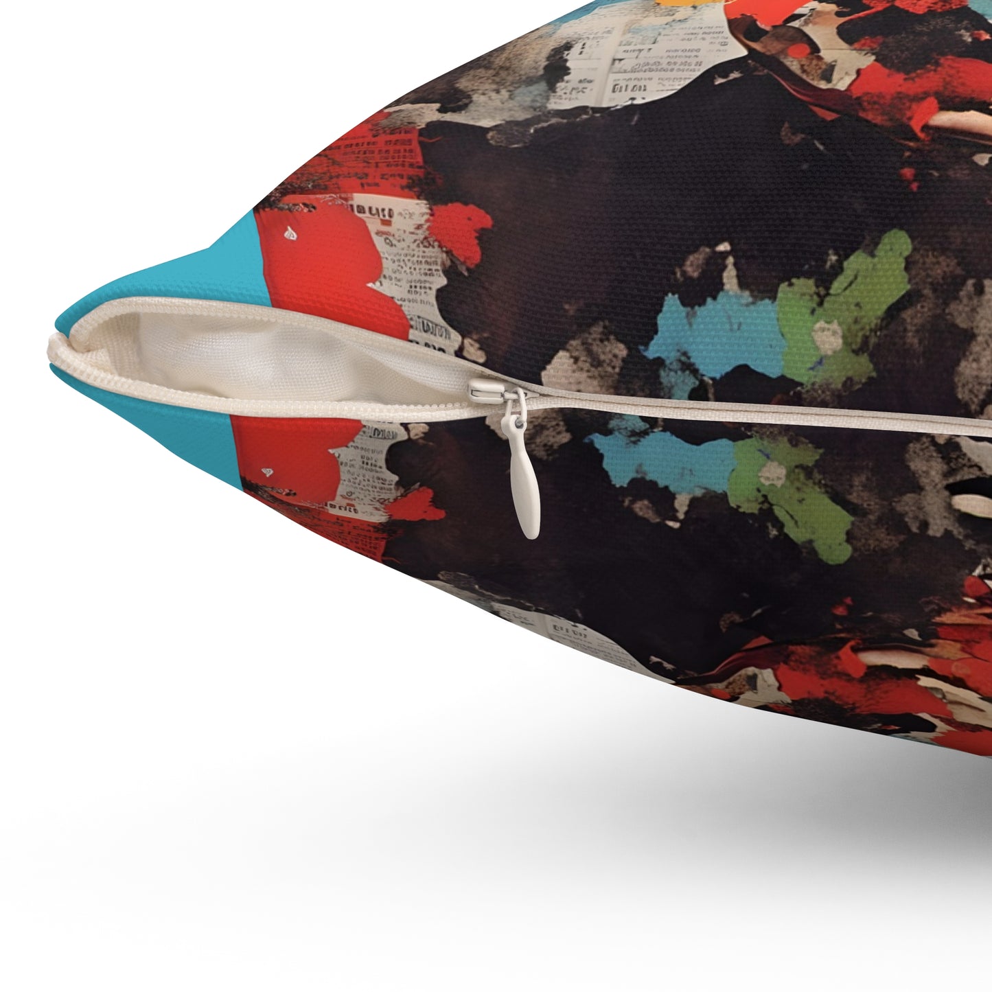 Square Pillow Colorful Fashion Model with Hat Collage Art