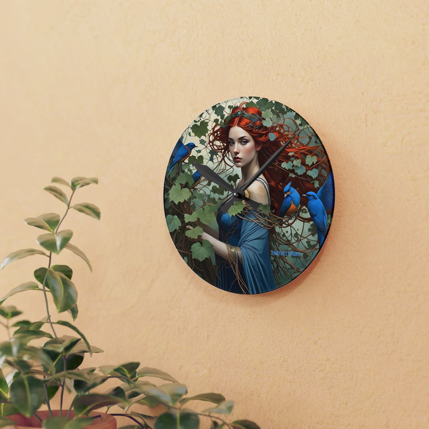 Wall Clock - Beauty with Blue Birds in Tropical Forest