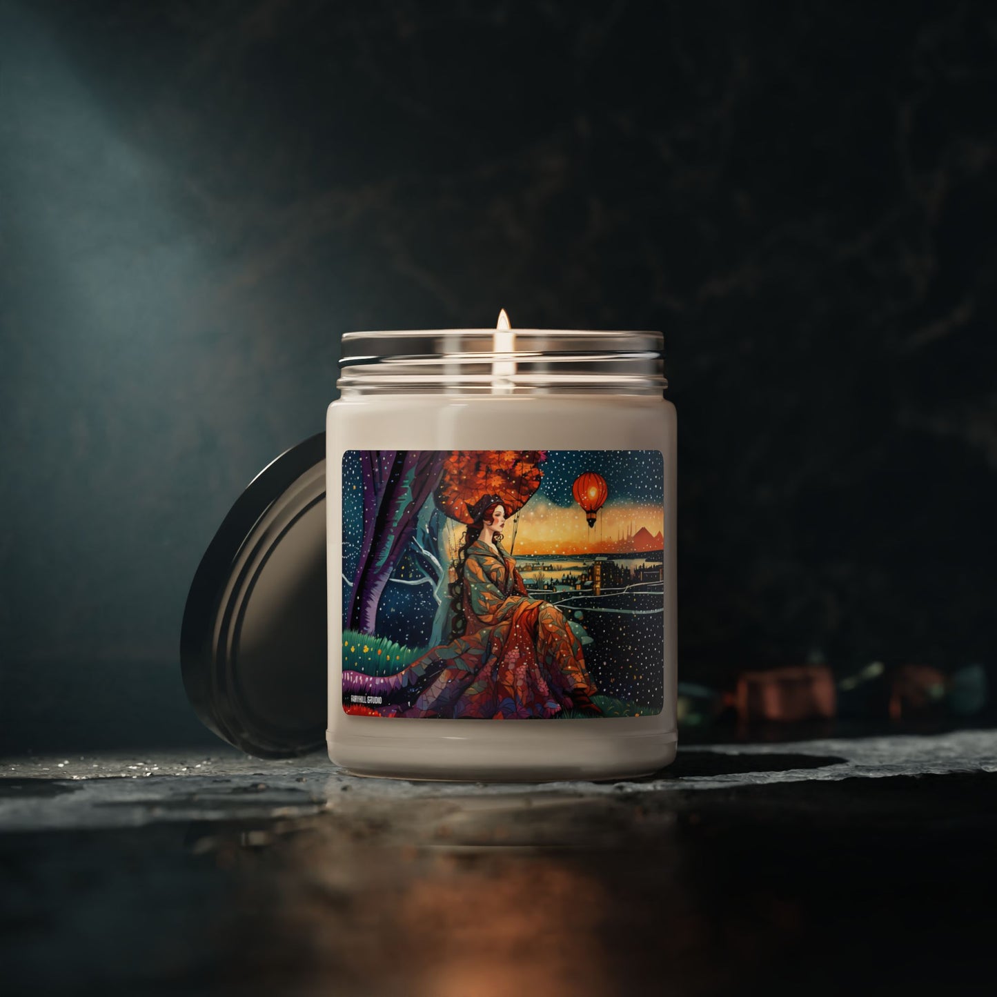 Soy Candle - Floral Aromatic 9oz | Hand-poured Scented Candle for Relaxation & Home Decor featuring a beautiful girl in a snowy day with hot