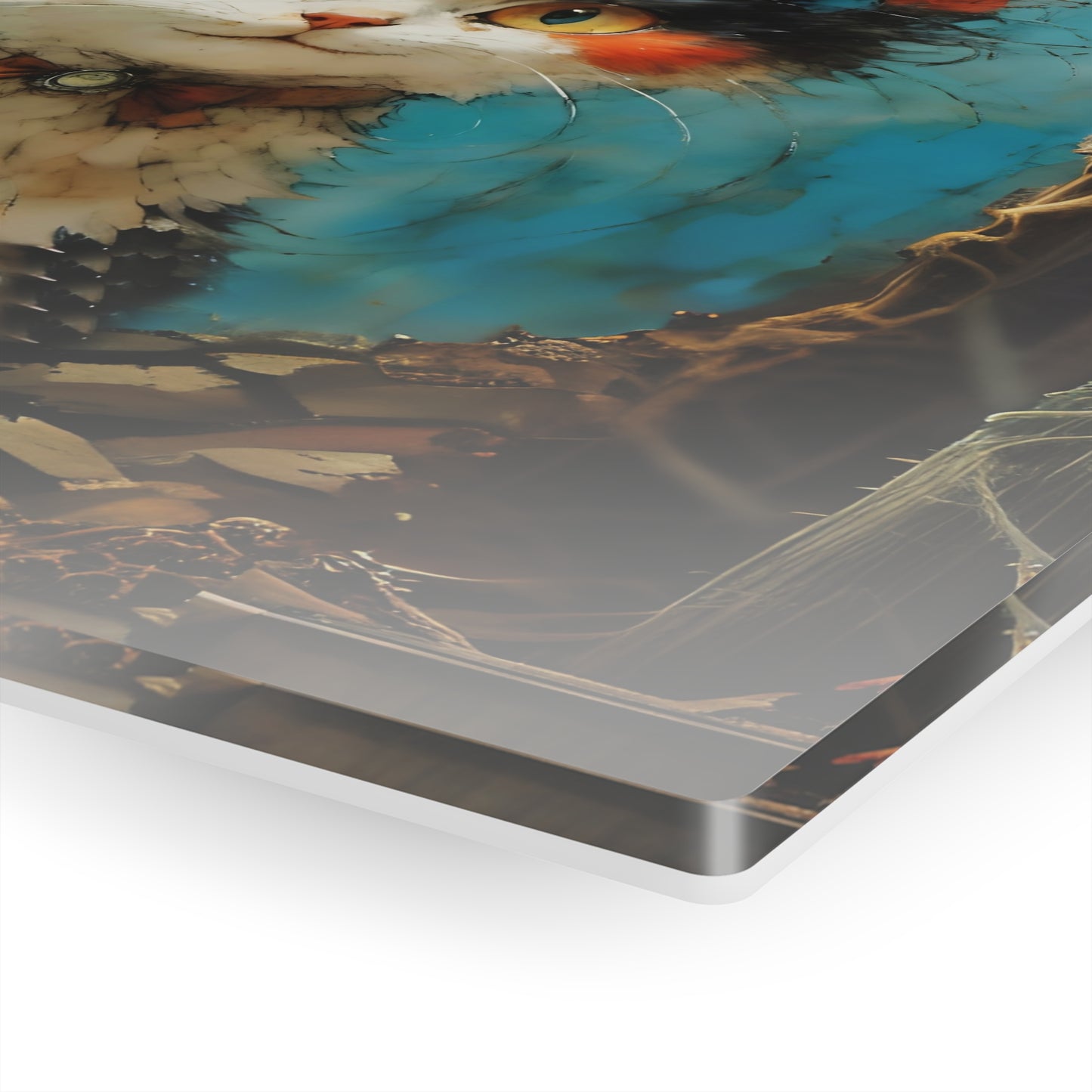 Acrylic Print - Colorful Eared Cat on Blue Background Wall Art Decor