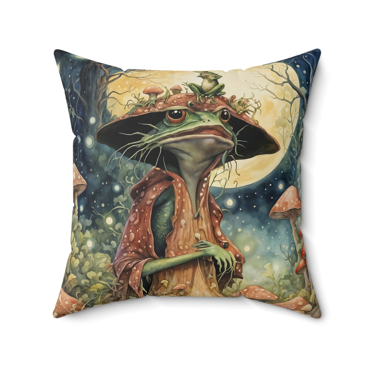 Mushroom Fairy Frog Square Pillow - by Fairyhill Studio