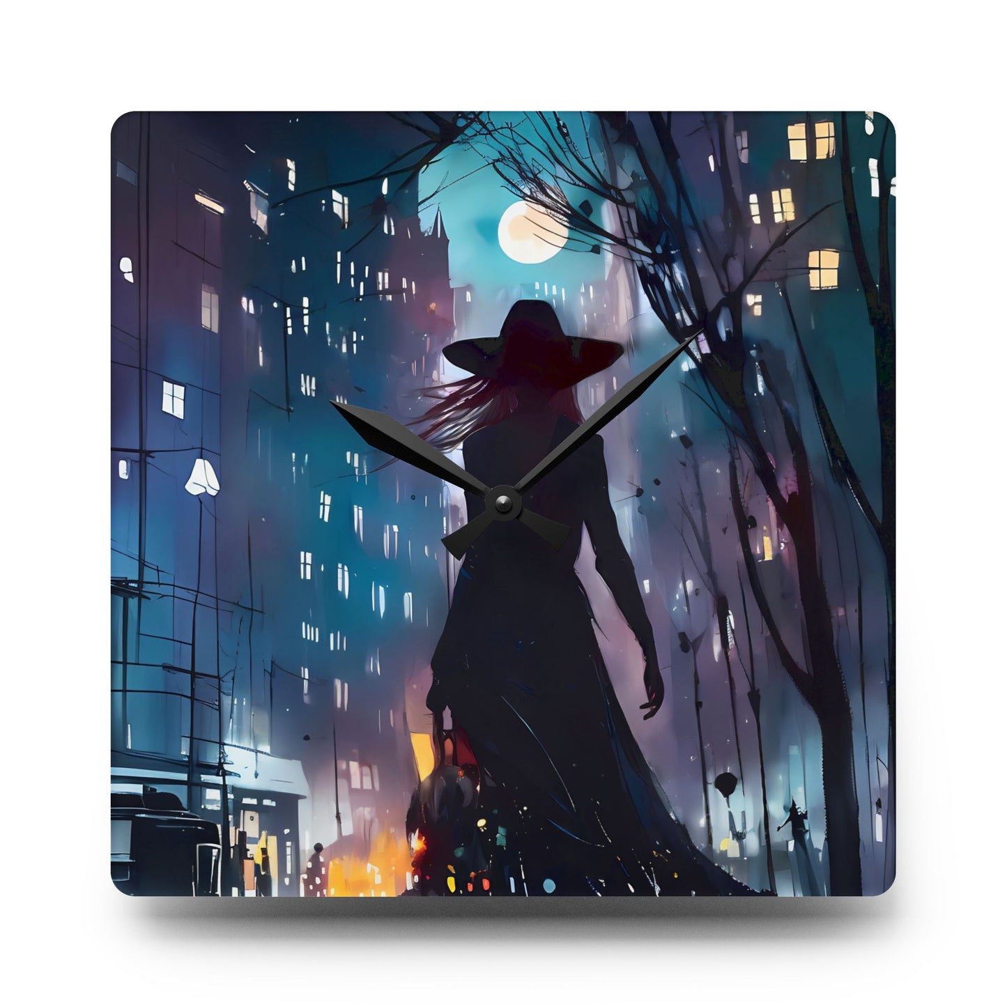 Wall Clock - City Life Night Shopping Witch Acrylic Wall Clock