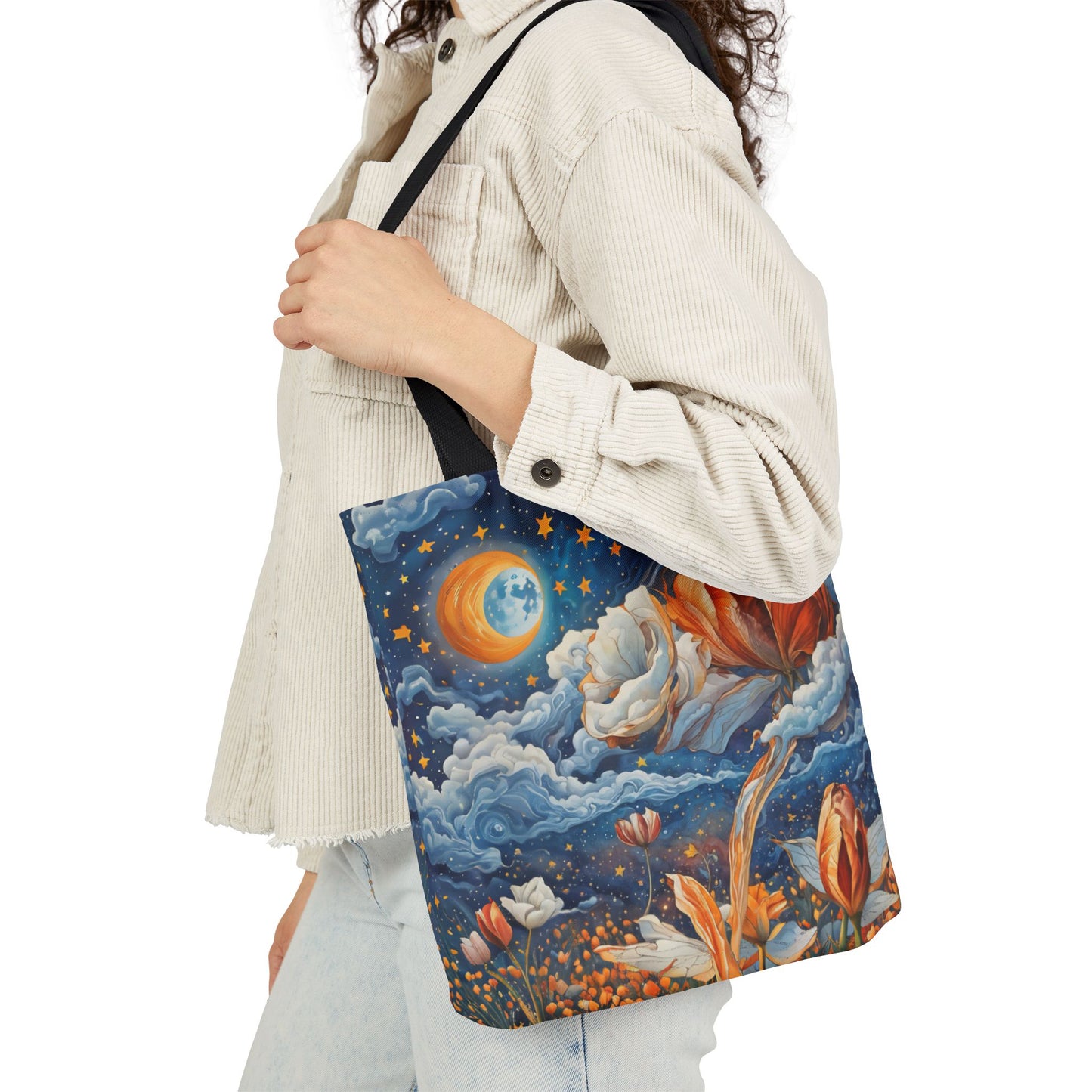 Colorfui Celestial Tulips -Inspired Canvas Tote Bag - Perfect for Beach Days, Eco-Friendly Shopping, and Summer Fun!