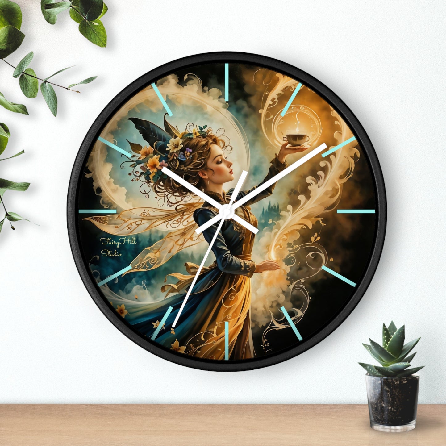 Fairy Coffee Wall Clock / Artistic Fairy Wall Clock, Fantasy Home Decor, Unique Gift for Her, Enchanted Timepiece, Decorative Clock for Living Room
