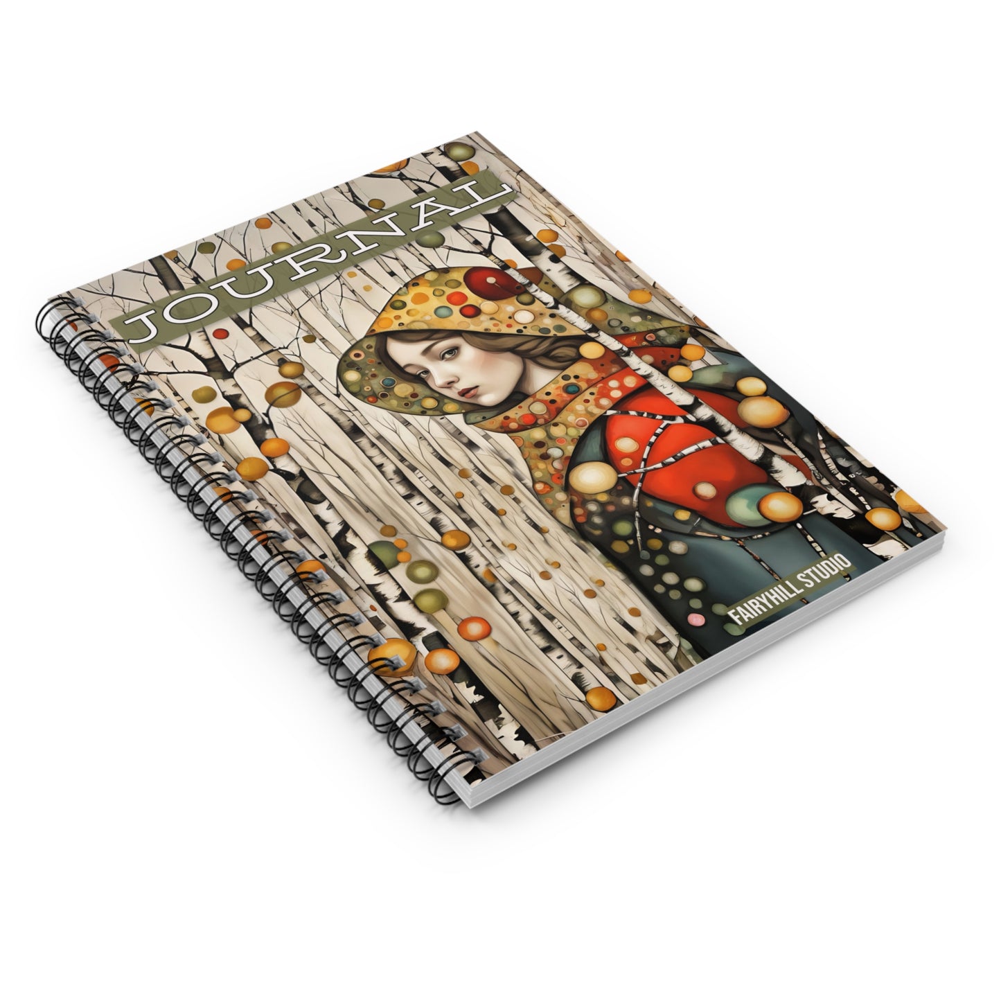 Ruled Line Notebook - Birch Tree Forest Girl - Autumn Vibes
