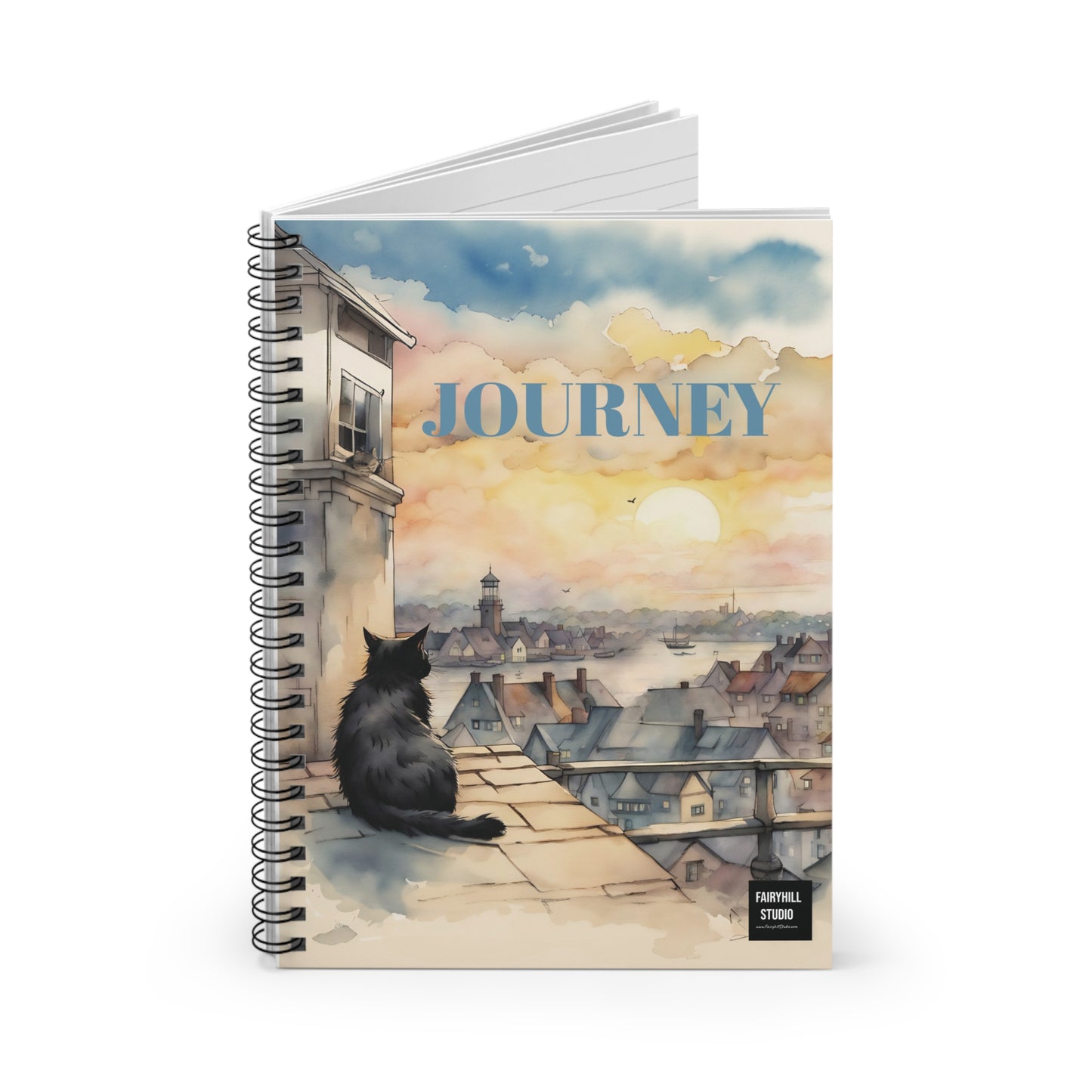 Black Cat on a roof Spiral Notebook /Fairyhill studio