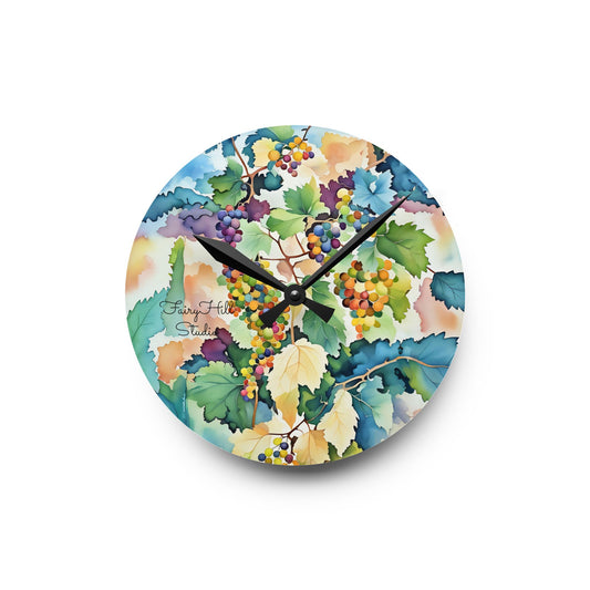Wall Clock Watercolor Tuscany Grapes Art