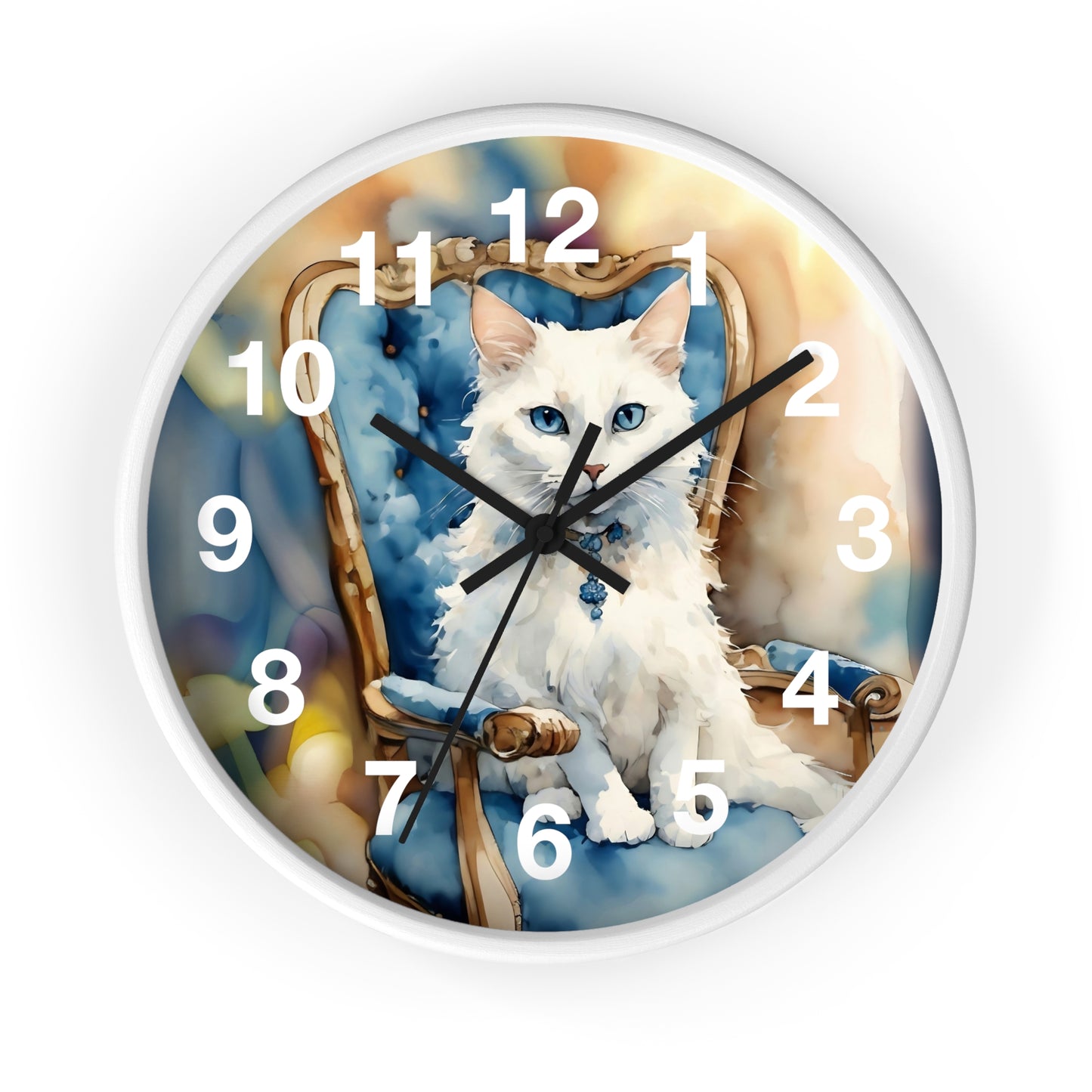 White Cat Lovers Wall Clock